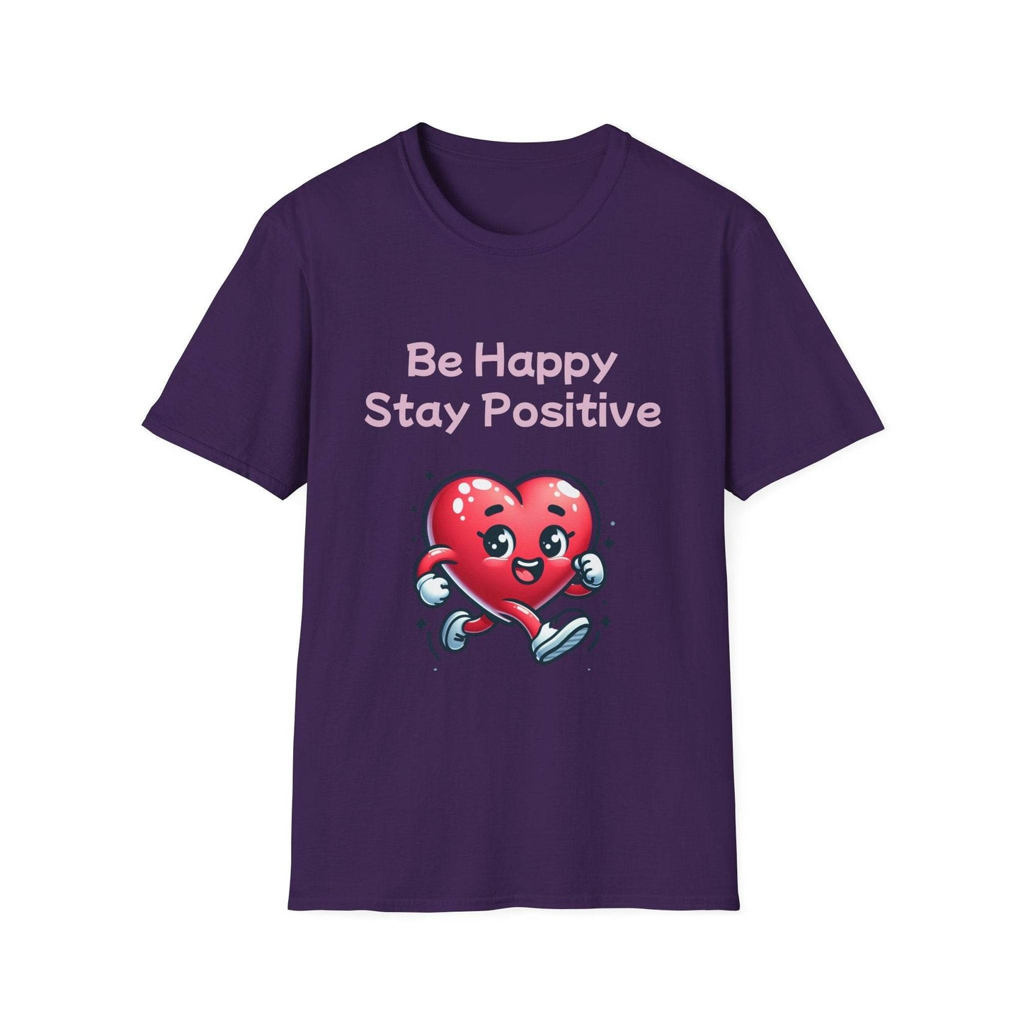 Be Happy Stay Positive Unisex Softstyle T-Shirt - Cheerful Heart Design - The Dreamer's Bookshop.