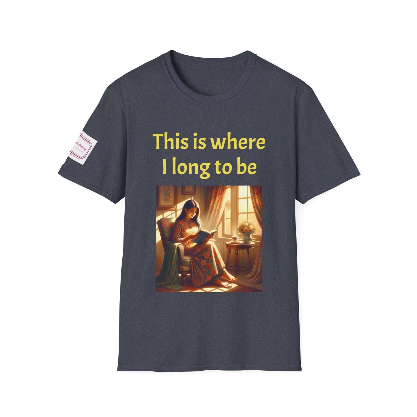 Cozy Reading Nook T-Shirt - "This is where I long to be" Unisex Softstyle Shirt - The Dreamer's Bookshop.