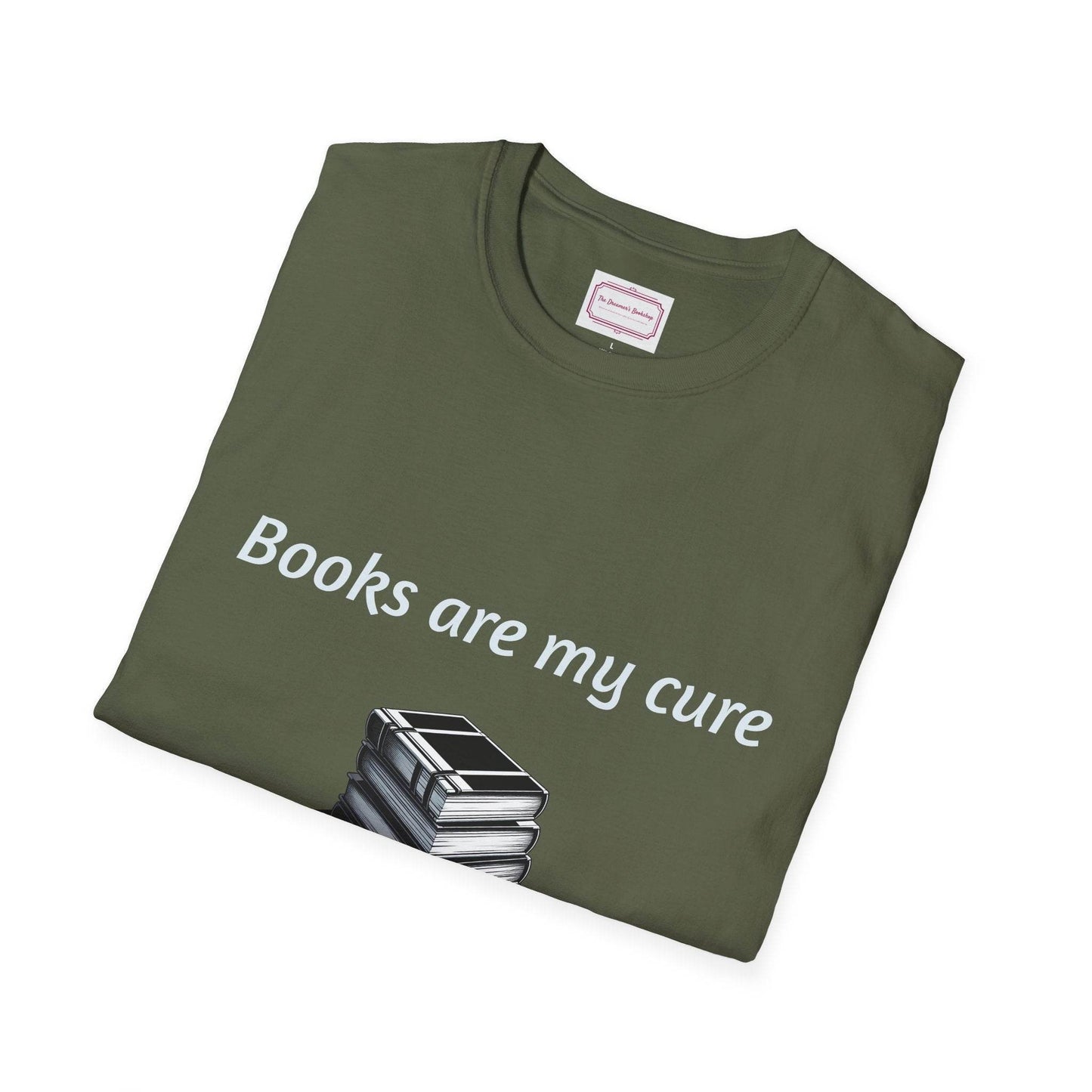 Inspirational Unisex Softstyle T-Shirt - Books are my cure - The Dreamer's Bookshop.