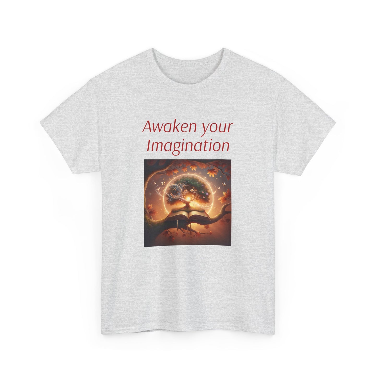 Unisex Heavy Cotton Tee - "Awaken Your Imagination" Inspirational Shirt - The Dreamer's Bookshop.
