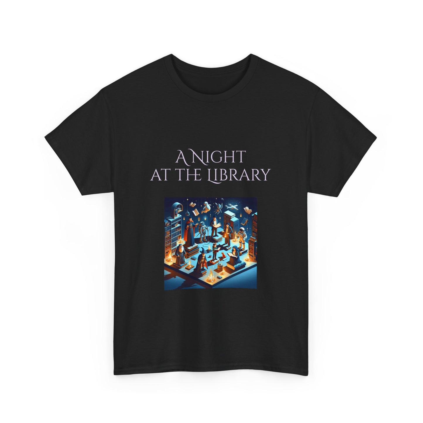 Book Lover's Unisex Heavy Cotton Tee - "Night at the Library" - The Dreamer's Bookshop.