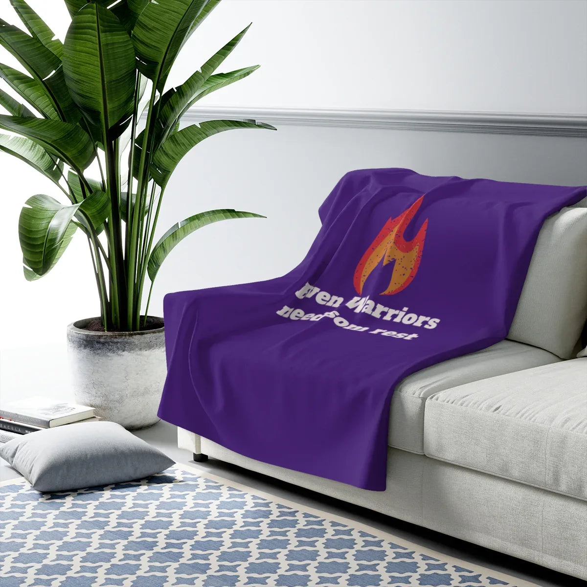 Purple Cozy Sherpa Fleece Blanket - 'Even Warriors' Design - The Dreamer's Bookshop.
