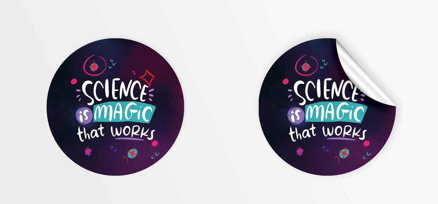 Irene Renon illustrations - Wetenschapsstickers, laptopsticker, wetenschap is magie die werkt - The Dreamer's Bookshop.