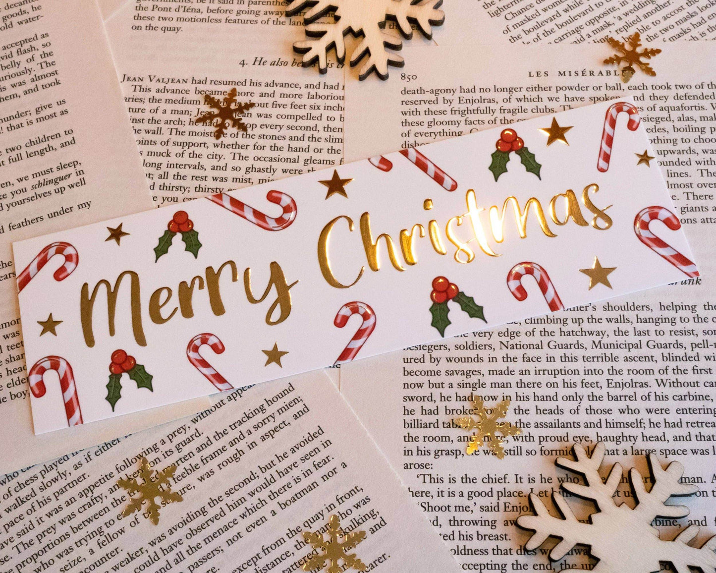 Basically Britt - Gold Foil Christmas Bookmark with Festive Doodles - The Dreamer's Bookshop.