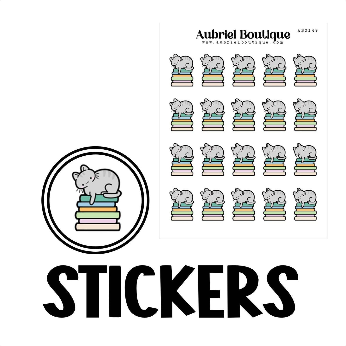 CAT LOVES BOOKS, plannerstickers — AB0149 - The Dreamer's Bookshop.