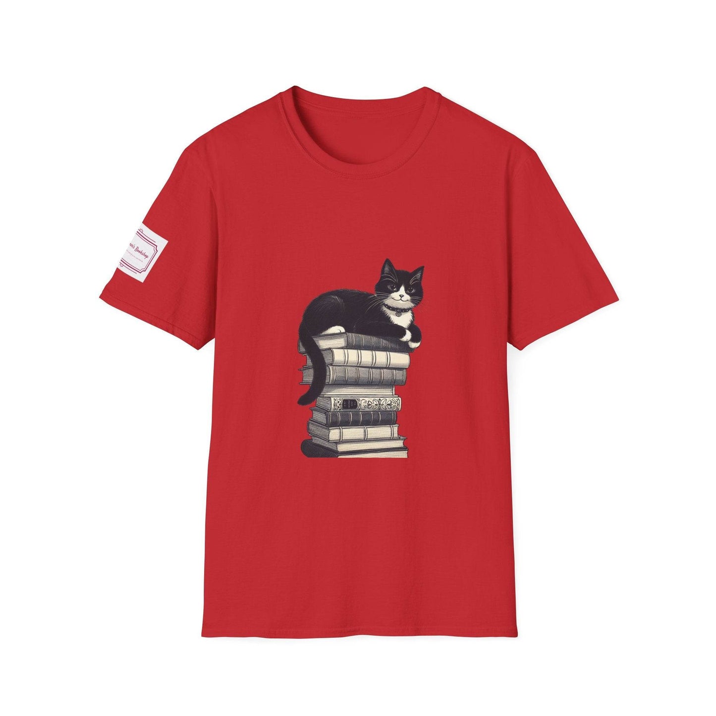 Unisex T-Shirt - Vintage Cat Book Stack for Book Lovers - The Dreamer's Bookshop.