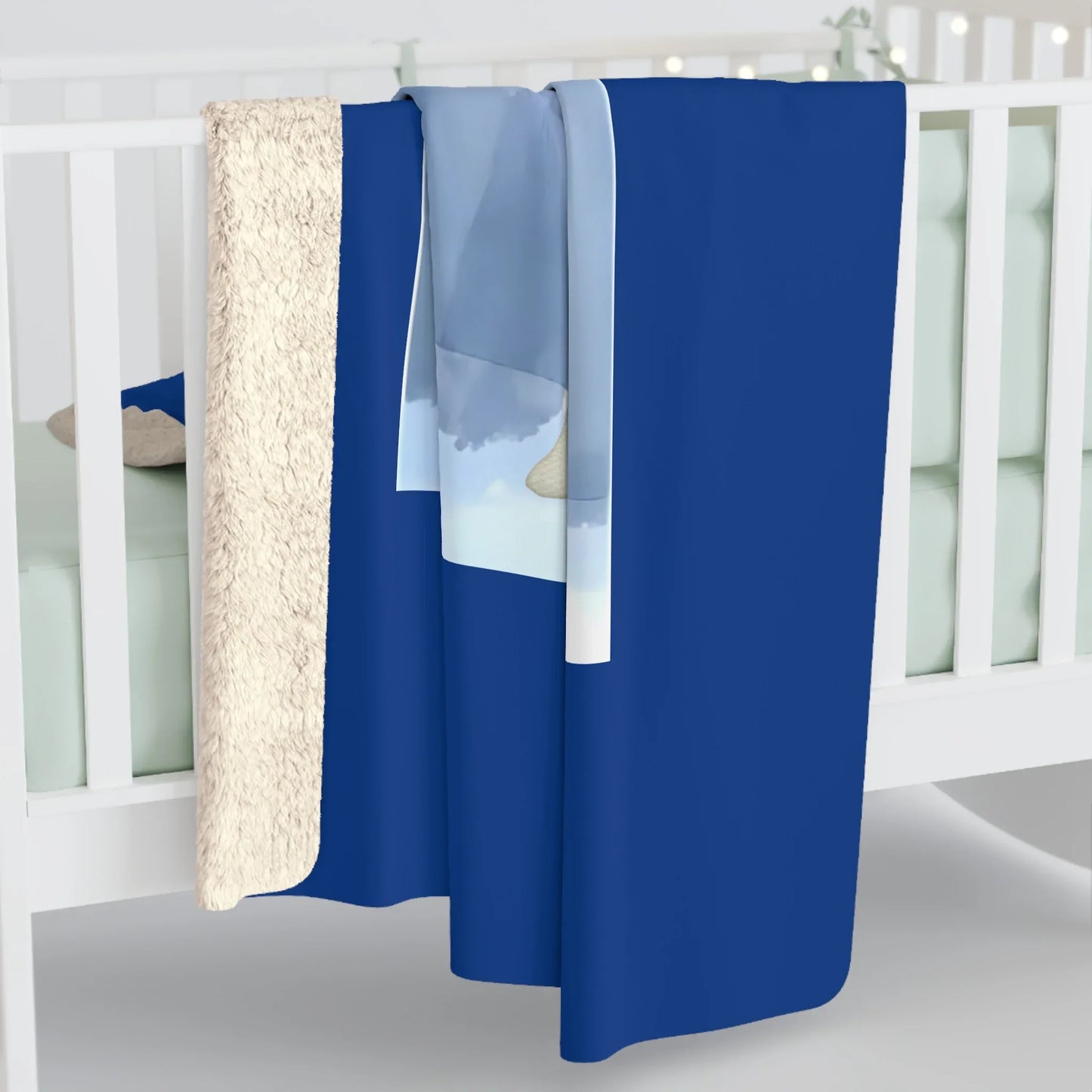 Cozy Sherpa Fleece Blanket - Blue 'Winter Deer' Design - The Dreamer's Bookshop.