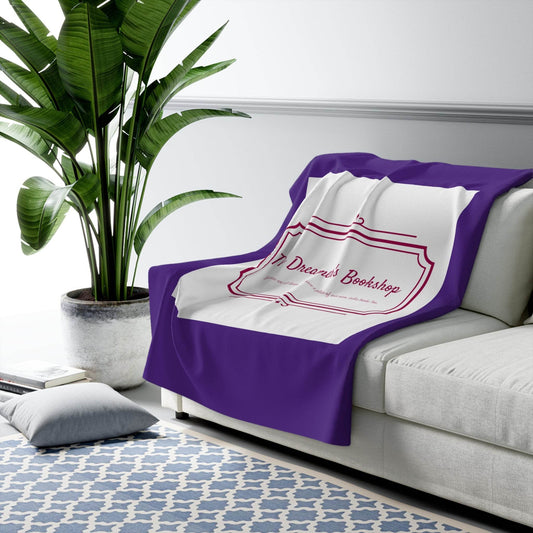 Purple Cozy Sherpa Fleece Blanket - 'The Dreamer's Bookshop' Design - The Dreamer's Bookshop.