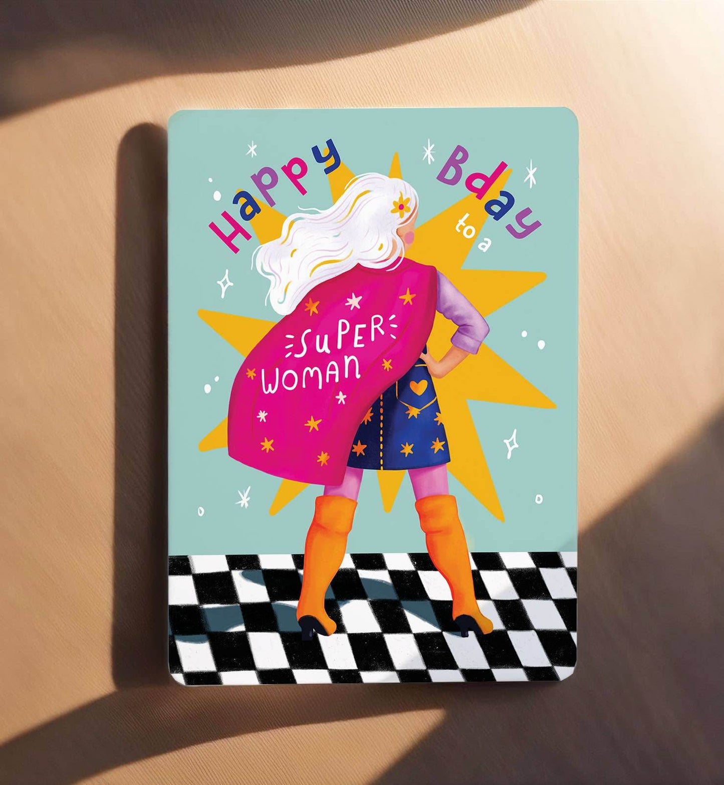 Aniet Illustration - Kaart verjaardag felicitatie super woman held ansichtkaart - The Dreamer's Bookshop.