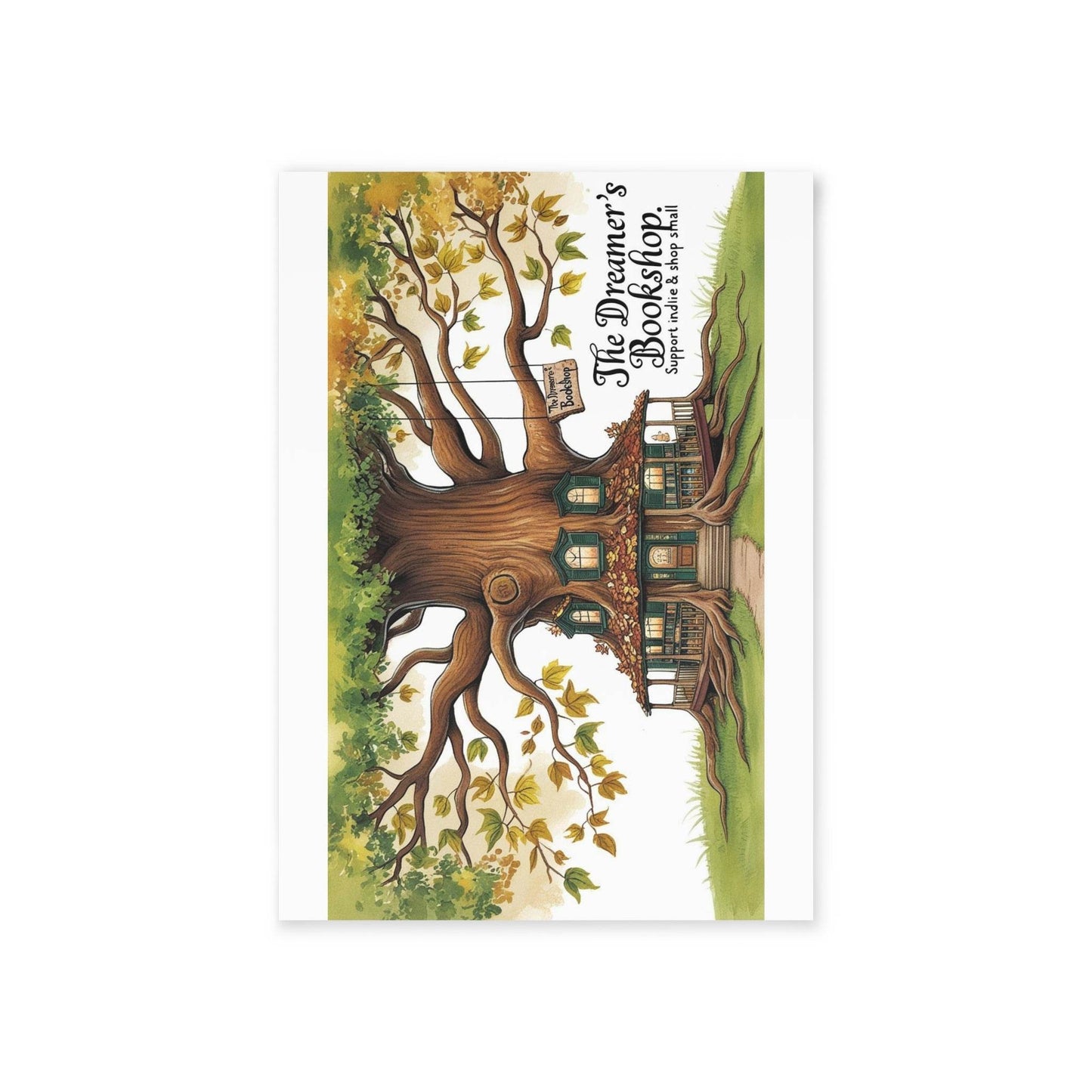 The Dreamer's Bookshop Colorful Tree and Books Card - The Dreamer's Bookshop.