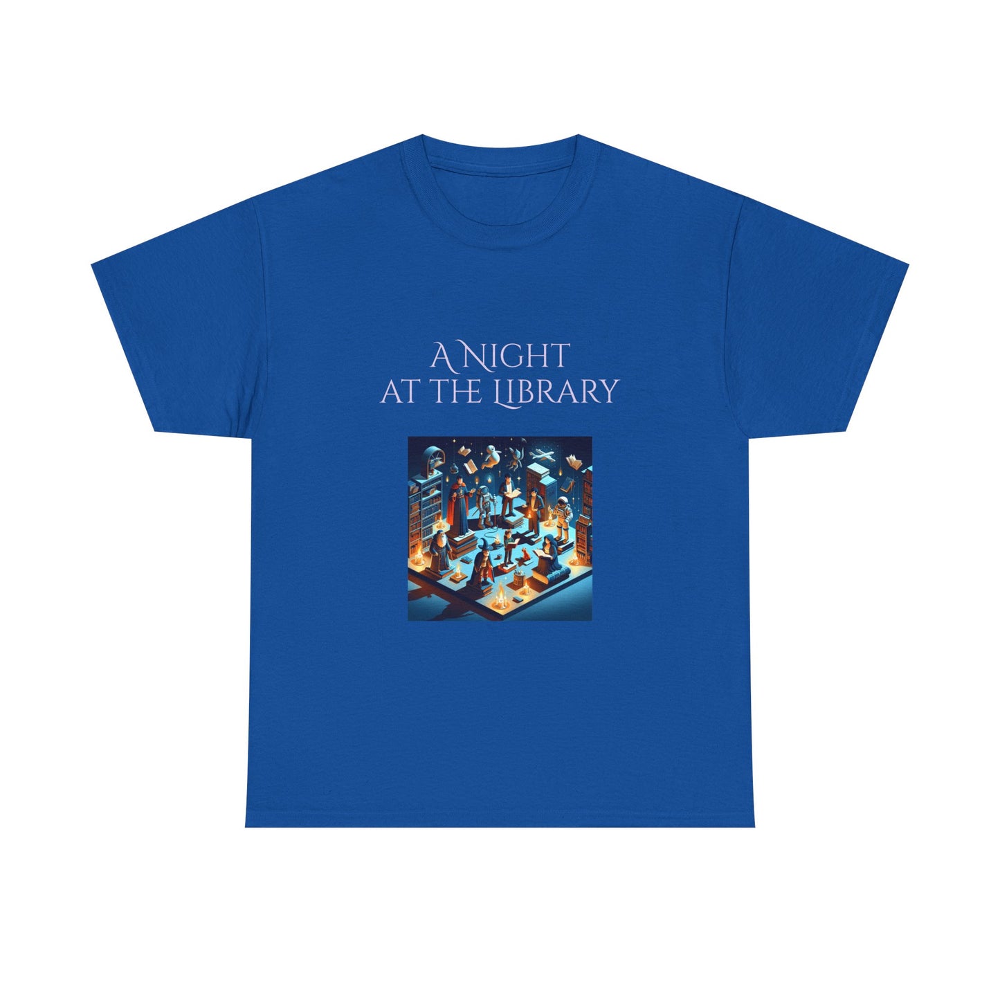 Book Lover's Unisex Heavy Cotton Tee - "Night at the Library" - The Dreamer's Bookshop.