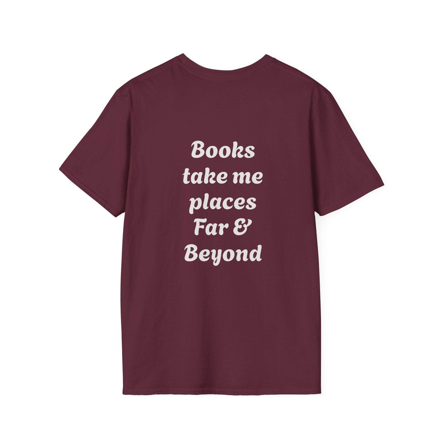 Unisex Softstyle T-Shirt - 'I'm a Traveller of Worlds' & 'Books Take Me Places Far & Beyond' - The Dreamer's Bookshop.