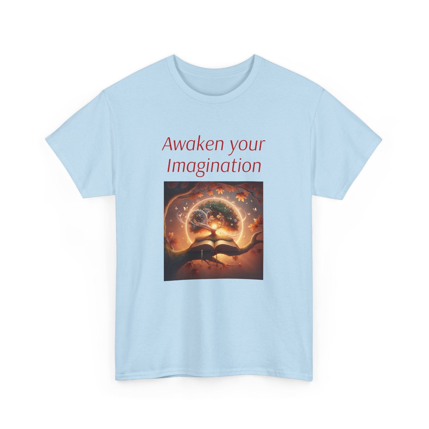 Unisex Heavy Cotton Tee - "Awaken Your Imagination" Inspirational Shirt - The Dreamer's Bookshop.