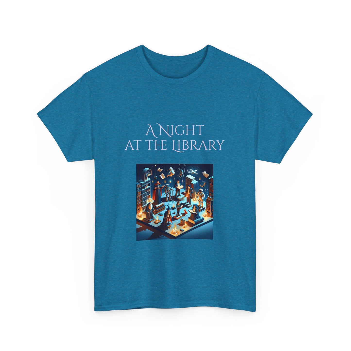 Book Lover's Unisex Heavy Cotton Tee - "Night at the Library" - The Dreamer's Bookshop.