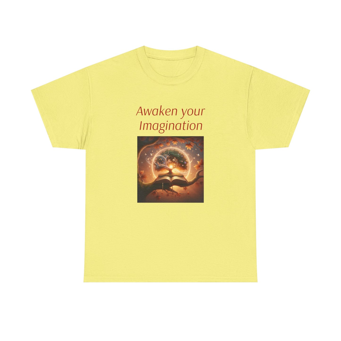 Unisex Heavy Cotton Tee - "Awaken Your Imagination" Inspirational Shirt - The Dreamer's Bookshop.