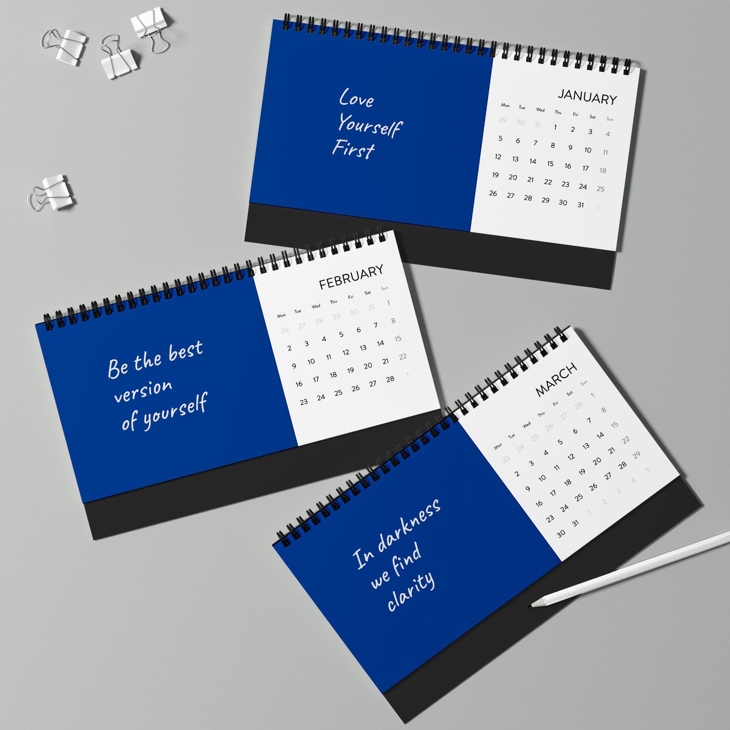 2026 Motivational Desk Calendar — Spiral-Bound Grid Planner (The Dreamer’s Bookshop Design)