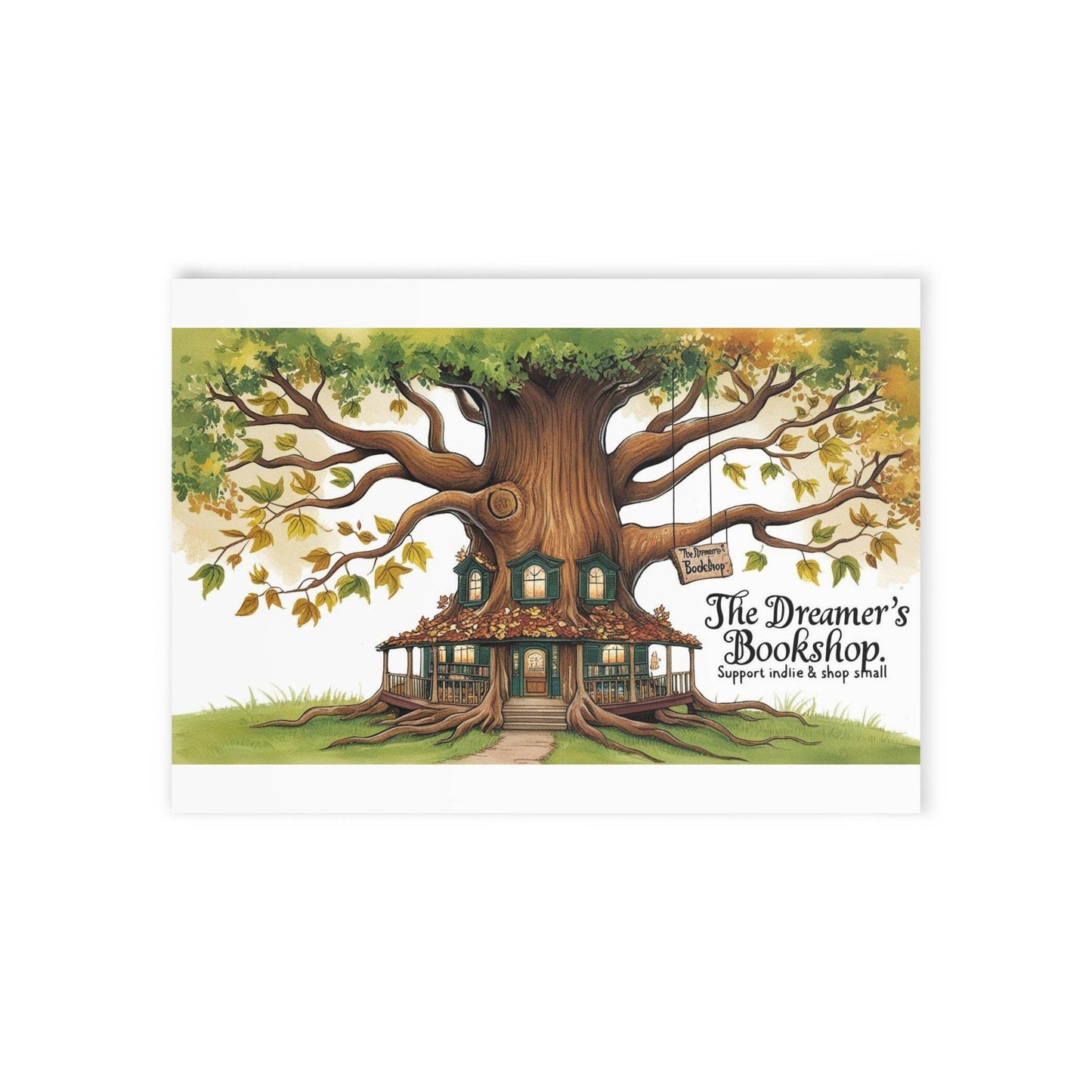 The Dreamer's Bookshop Colorful Tree and Books Card - The Dreamer's Bookshop.
