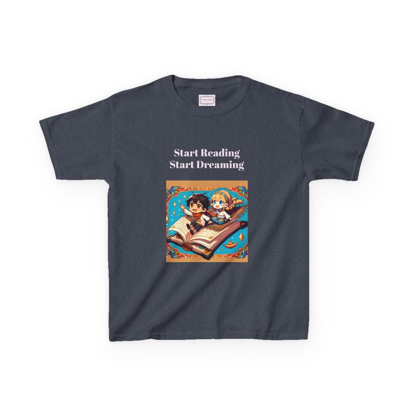 US (Ww) Kids Heavy Cotton™ Tee - Start Reading Start Dreaming Shirt - The Dreamer's Bookshop.