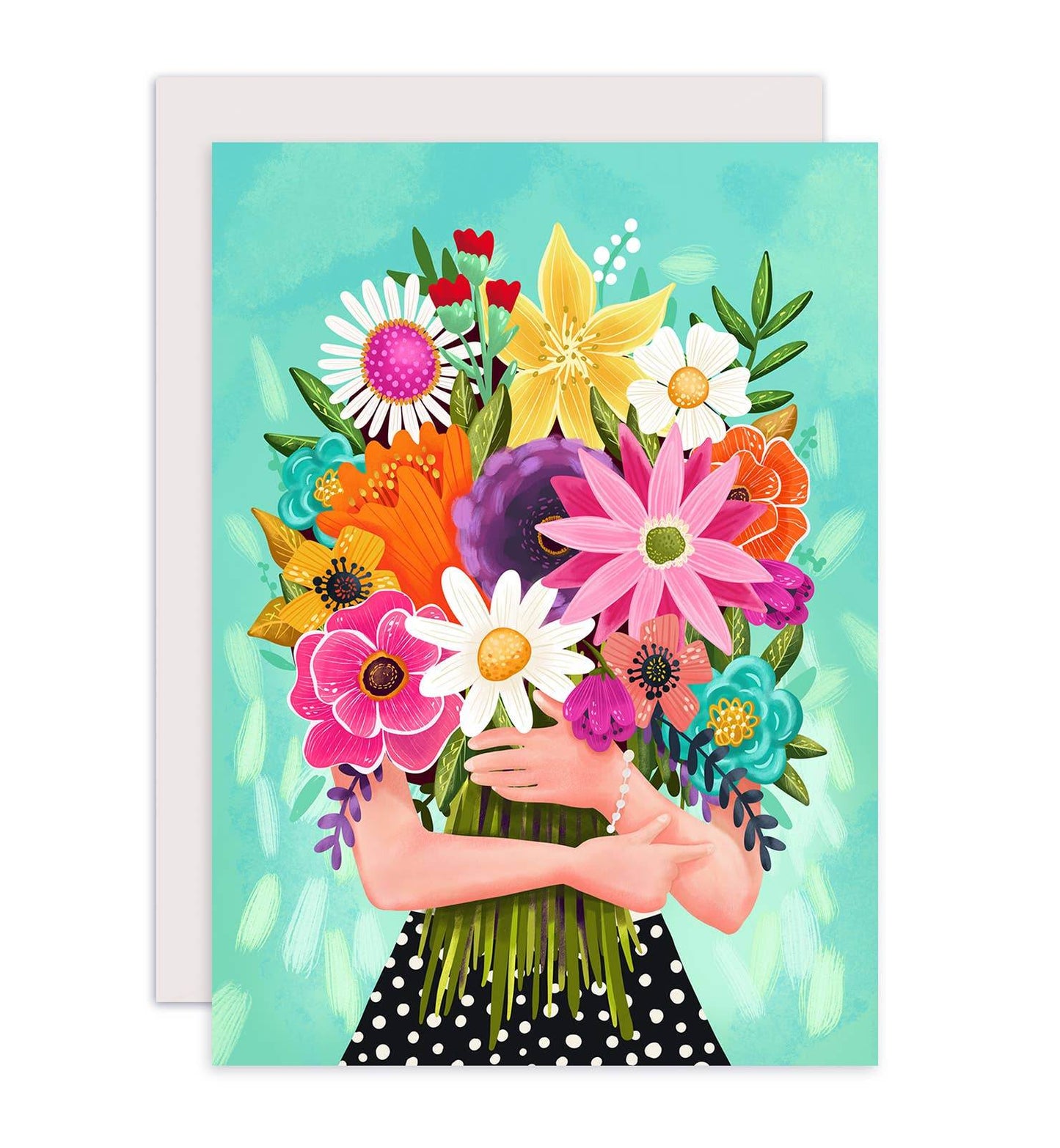 Aniet Illustration - Kaart verjaardag vrouw met een boeket kleurrijke bloemen - The Dreamer's Bookshop.