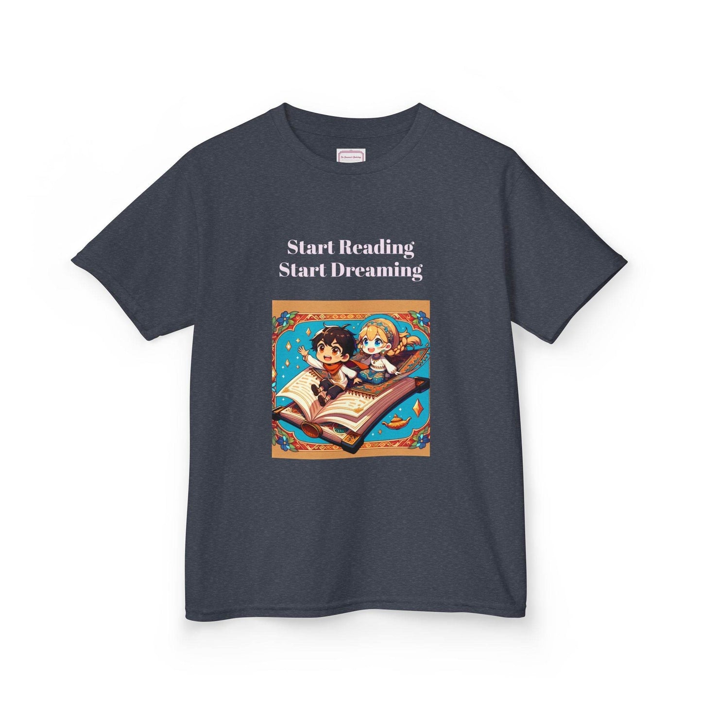 US (Ww) Kids Heavy Cotton™ Tee - Start Reading Start Dreaming Shirt - The Dreamer's Bookshop.