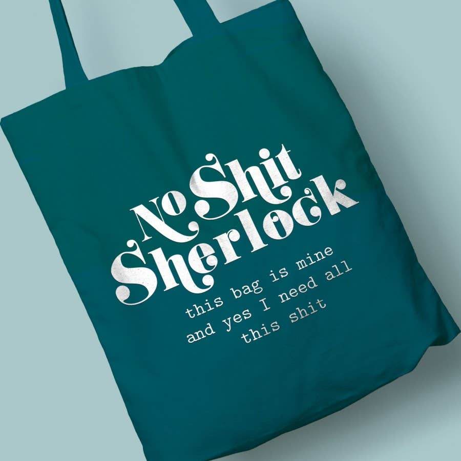Studio Inktvis - No Shit Sherlock draagtas smaragd 100% katoen - The Dreamer's Bookshop.