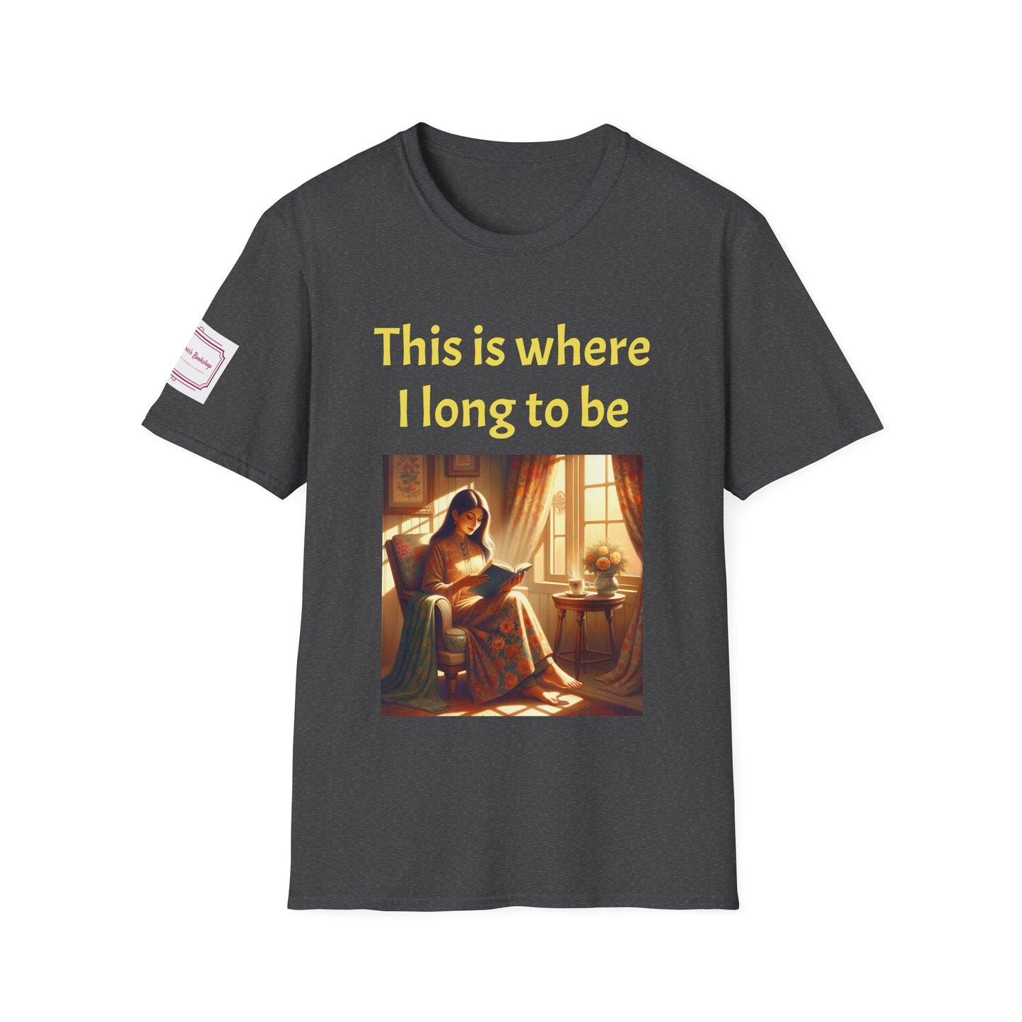Cozy Reading Nook T-Shirt - "This is where I long to be" Unisex Softstyle Shirt - The Dreamer's Bookshop.