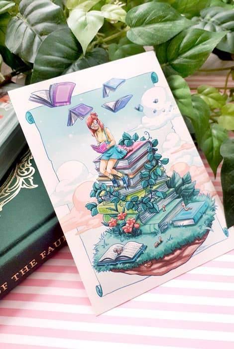 Dreamchaserart - A Bookies Dream postkaart - The Dreamer's Bookshop.