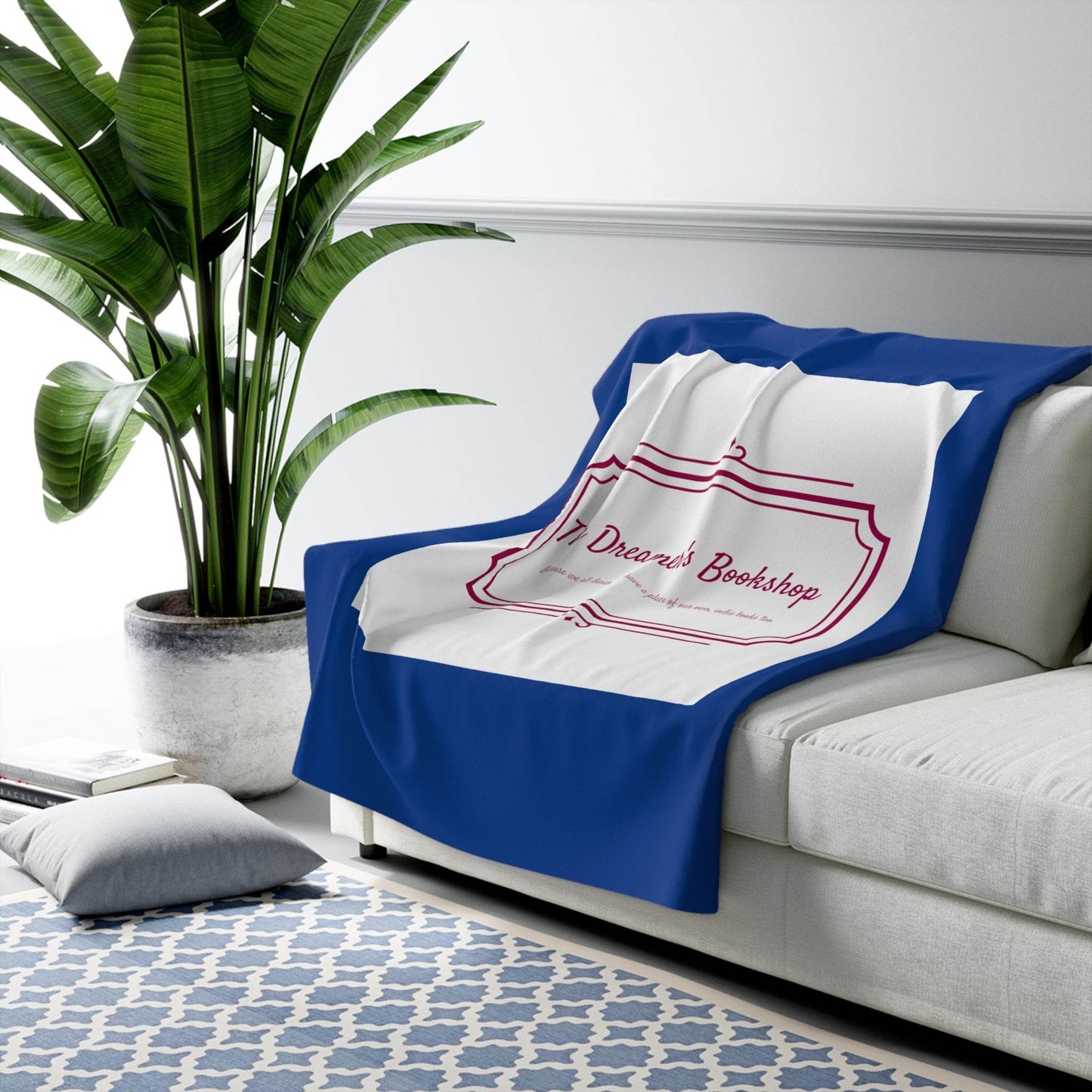 Cozy Sherpa Fleece Blanket - 'The Dreamer's Bookshop' Design - The Dreamer's Bookshop.