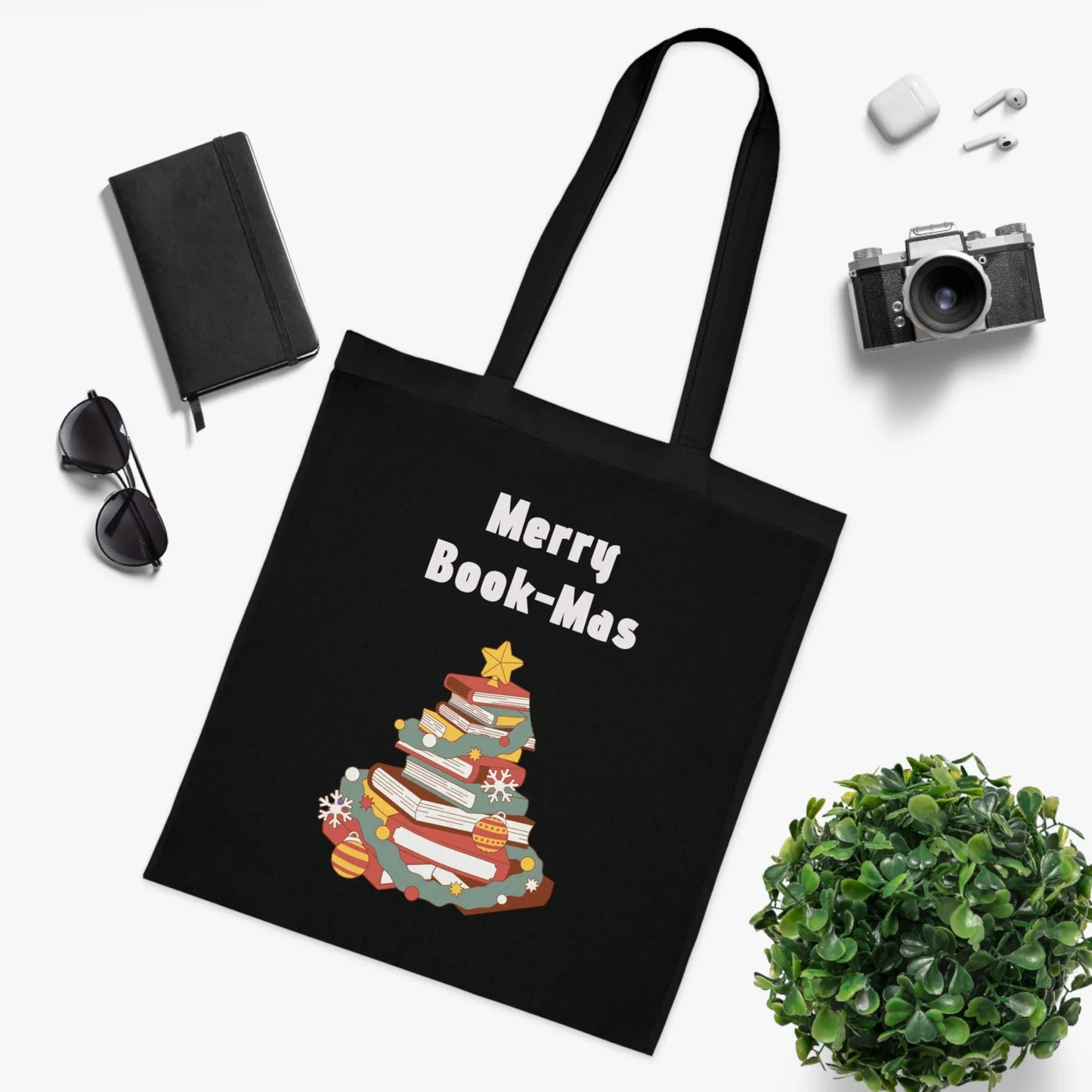 Inspirational Cotton Tote Bag - "Merry Book-Mas" by The Dreamer's Bookstore - The Dreamer's Bookshop.