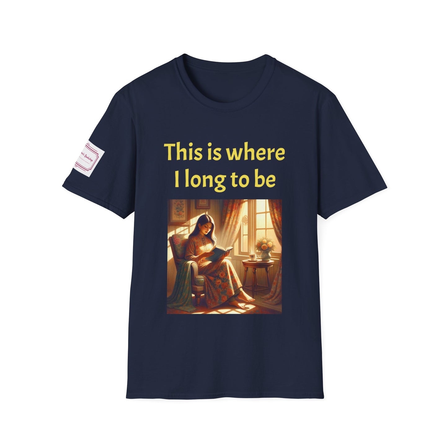 Cozy Reading Nook T-Shirt - "This is where I long to be" Unisex Softstyle Shirt - The Dreamer's Bookshop.