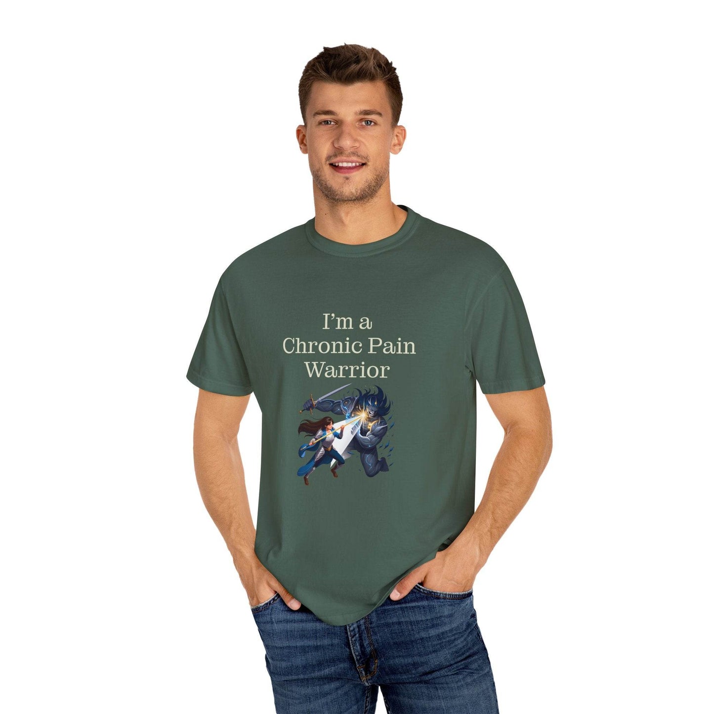 Chronic Pain Warrior Unisex Garment-Dyed T-shirt - Inspirational Motivational Tee - The Dreamer's Bookshop.