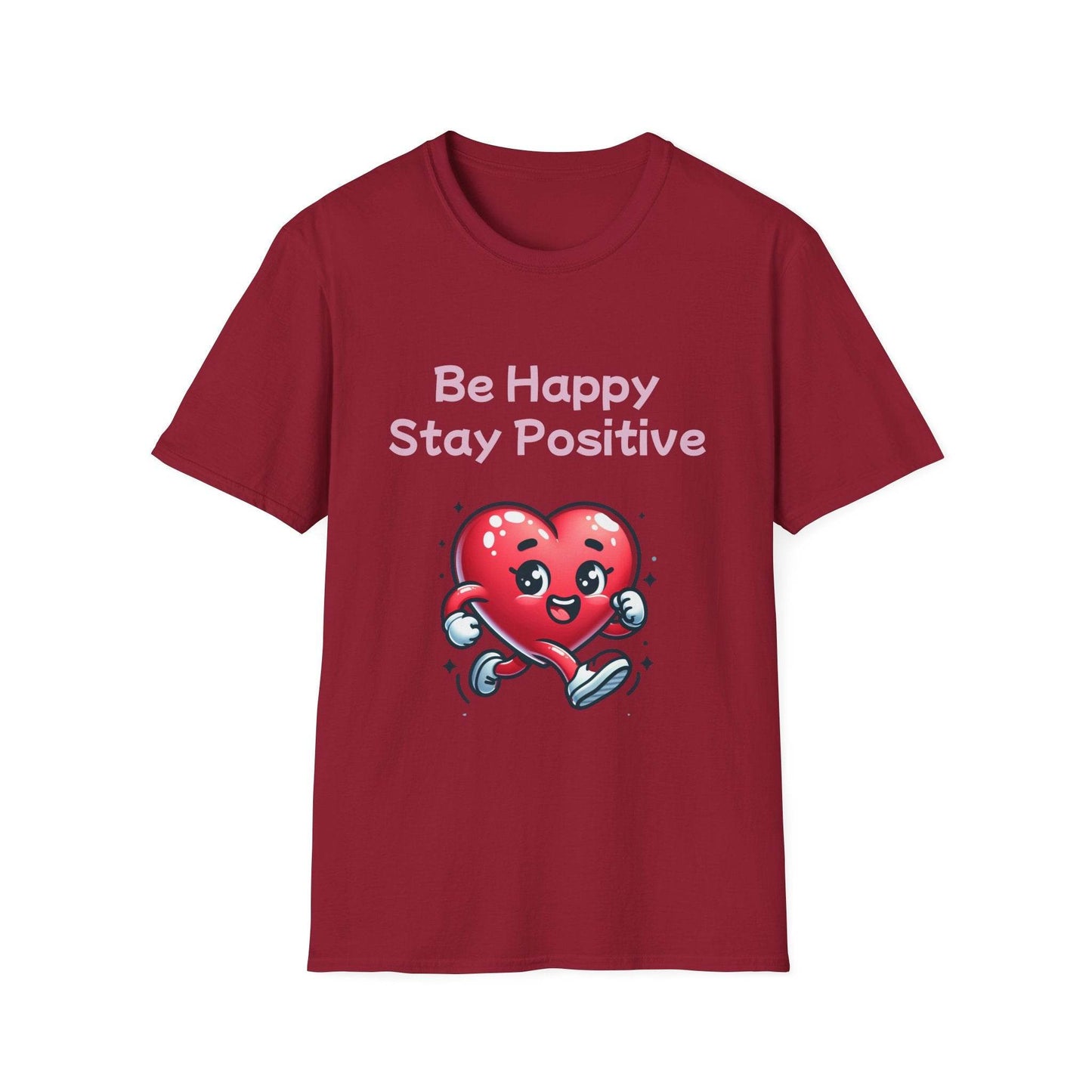 Be Happy Stay Positive Unisex Softstyle T-Shirt - Cheerful Heart Design - The Dreamer's Bookshop.