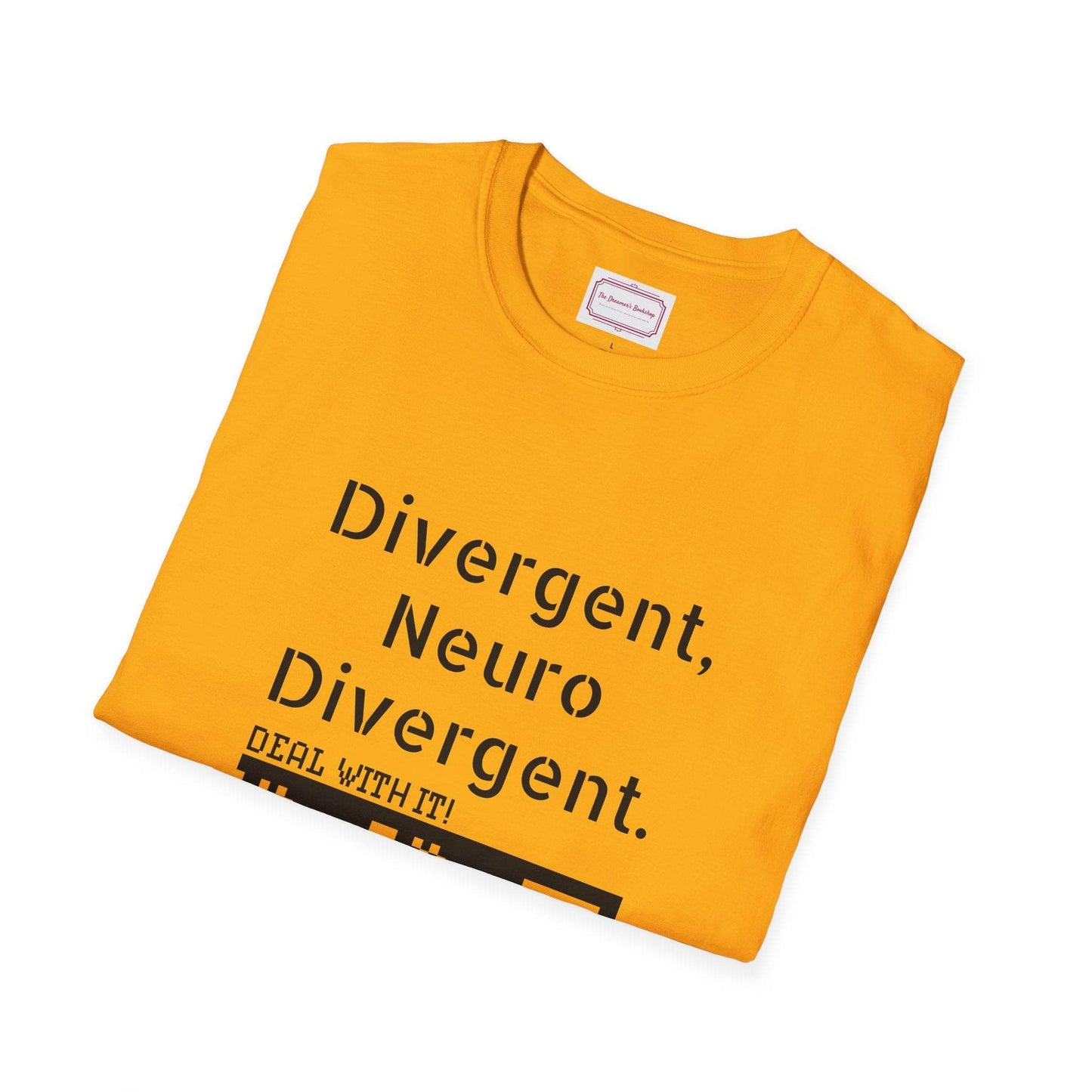 Divergent Neurodivergent T-Shirt - Unisex Softstyle Tee for Acceptance and Awareness - The Dreamer's Bookshop.