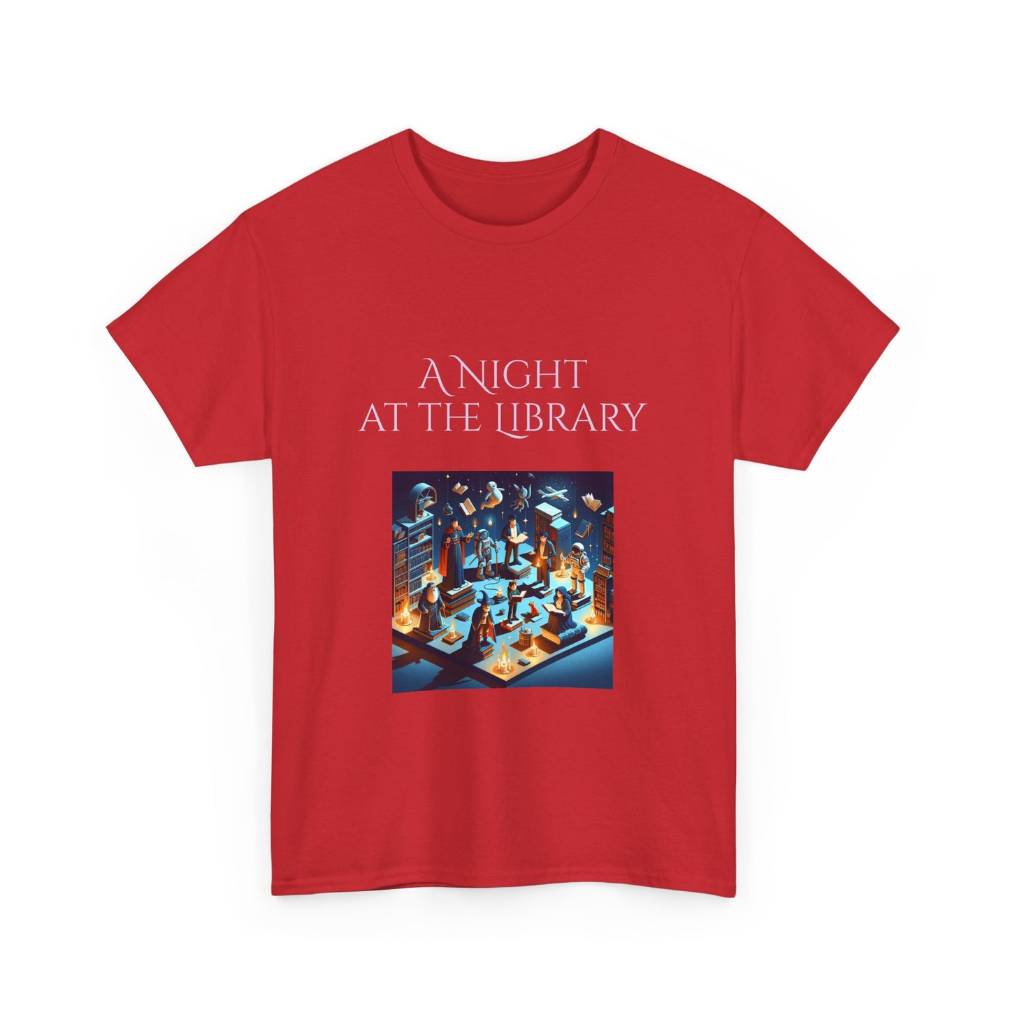 Book Lover's Unisex Heavy Cotton Tee - "Night at the Library" - The Dreamer's Bookshop.