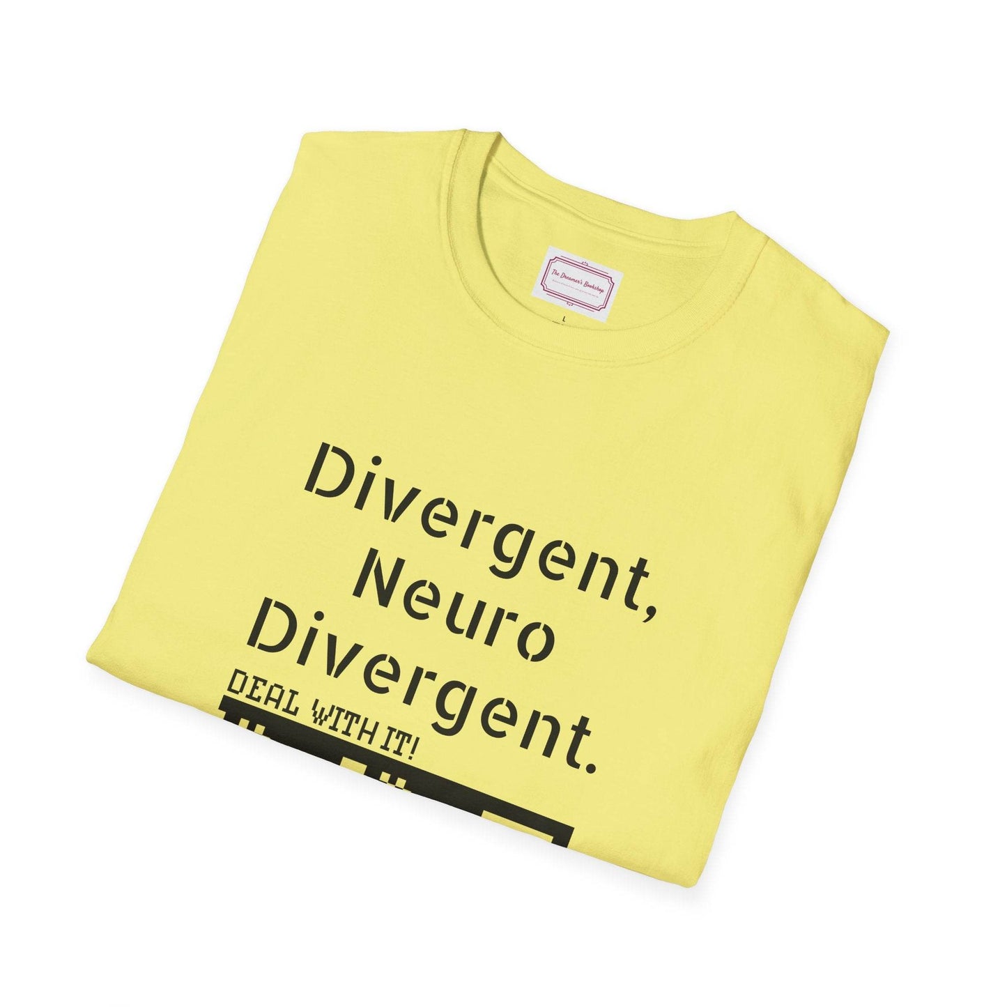 Divergent Neurodivergent T-Shirt - Unisex Softstyle Tee for Acceptance and Awareness - The Dreamer's Bookshop.