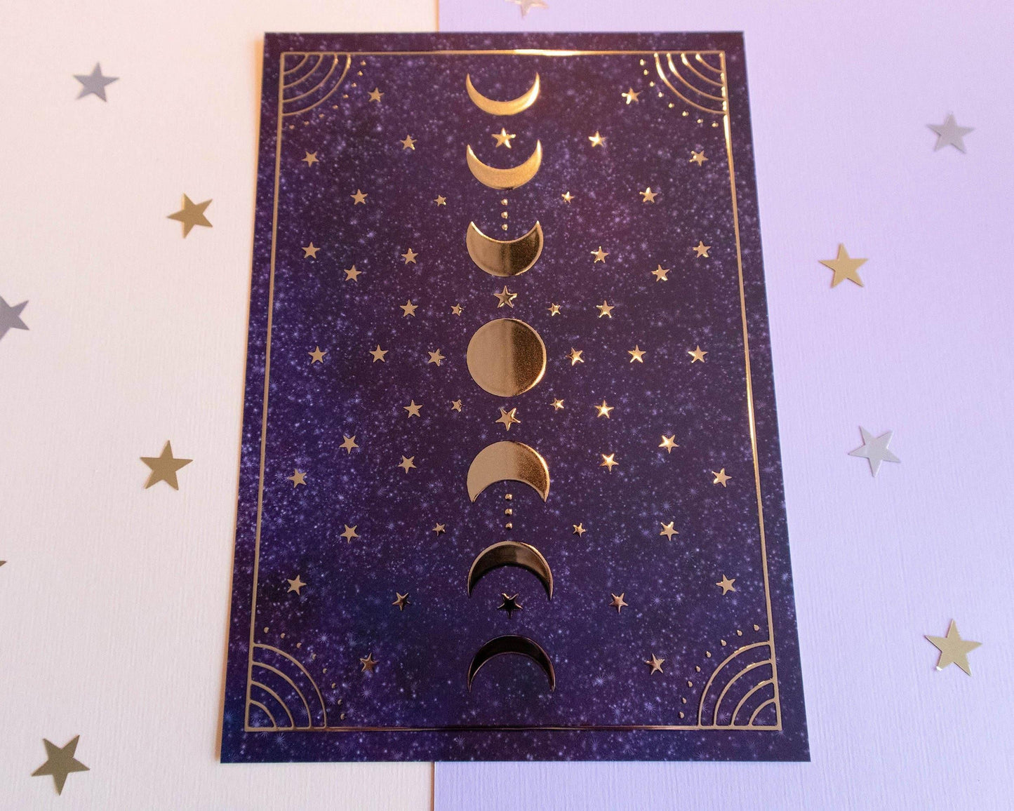 Basically Britt - Moon Phases Gold Foil Print Purple Wall Art - The Dreamer's Bookshop.