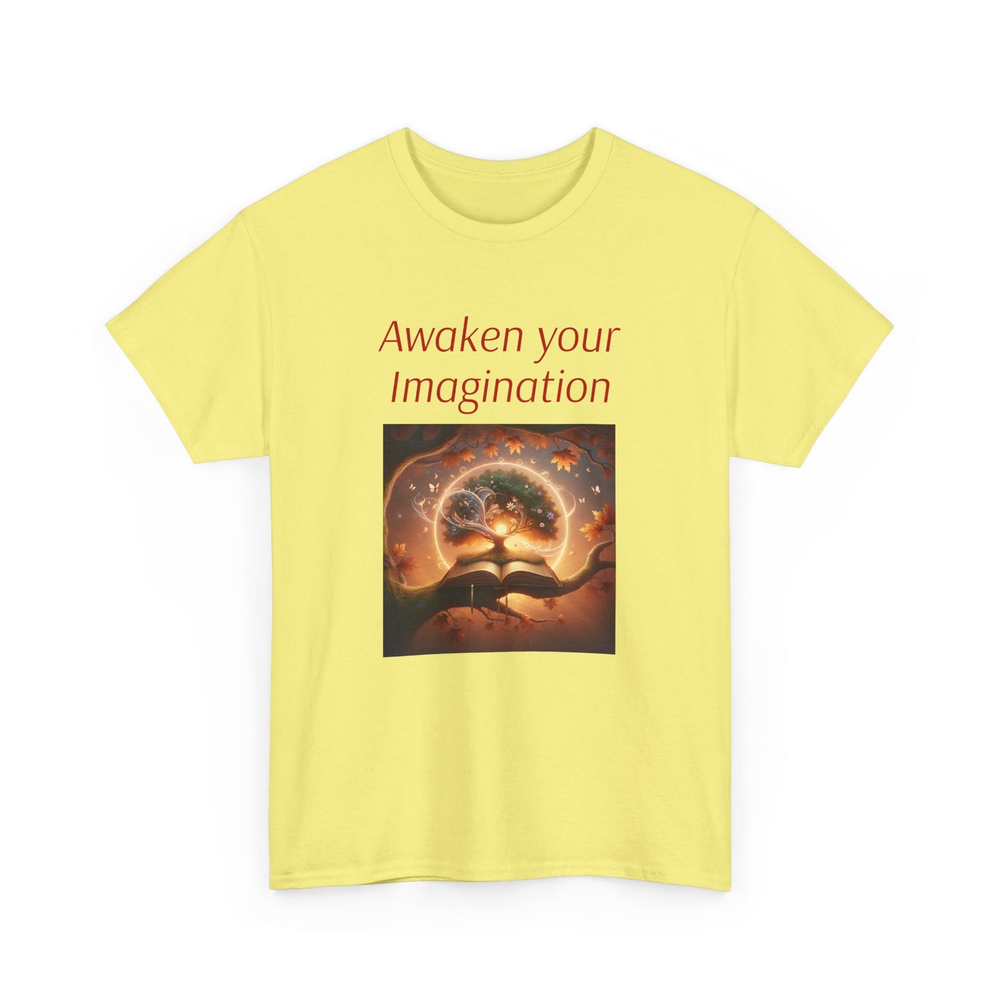 Unisex Heavy Cotton Tee - "Awaken Your Imagination" Inspirational Shirt - The Dreamer's Bookshop.