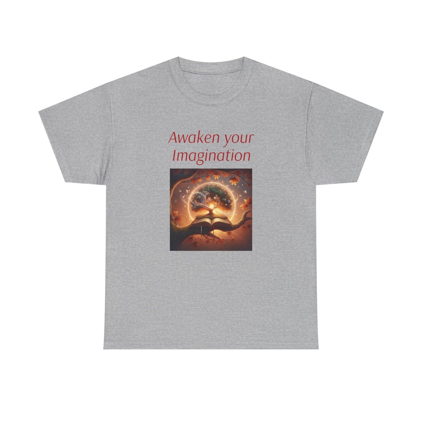Unisex Heavy Cotton Tee - "Awaken Your Imagination" Inspirational Shirt - The Dreamer's Bookshop.