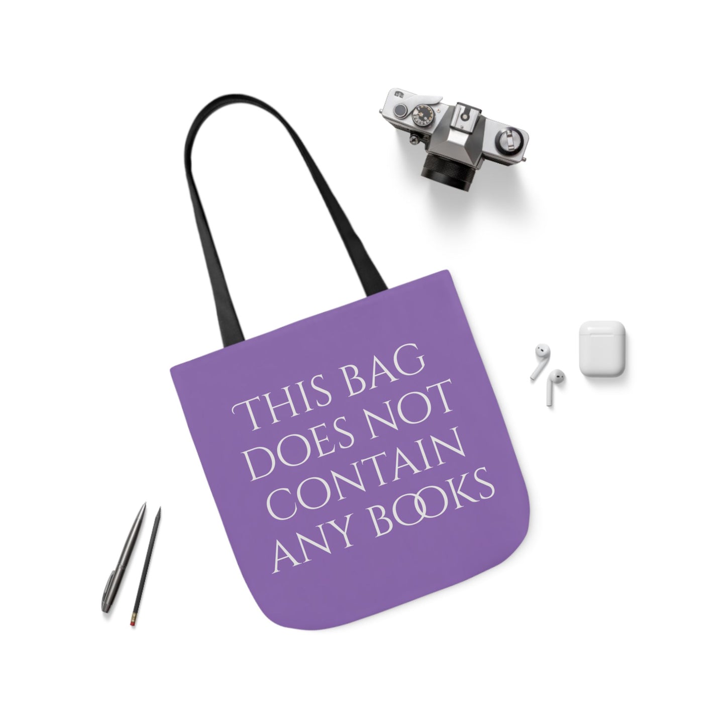 Funny Canvas Tote Bag - "This Bag Does Not Contain Any Books" - 5-Color Straps - The Dreamer's Bookshop.