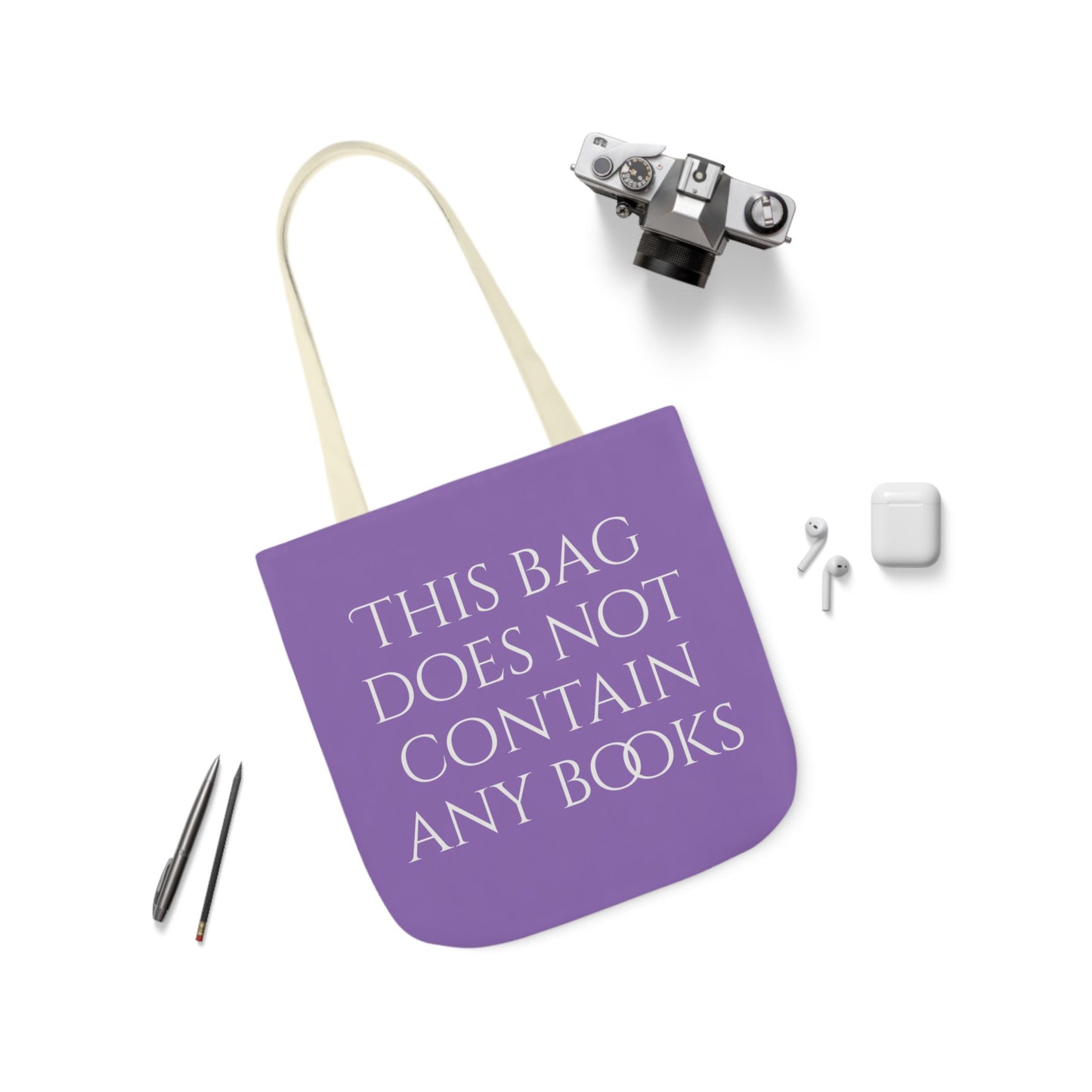 Funny Canvas Tote Bag - "This Bag Does Not Contain Any Books" - 5-Color Straps - The Dreamer's Bookshop.
