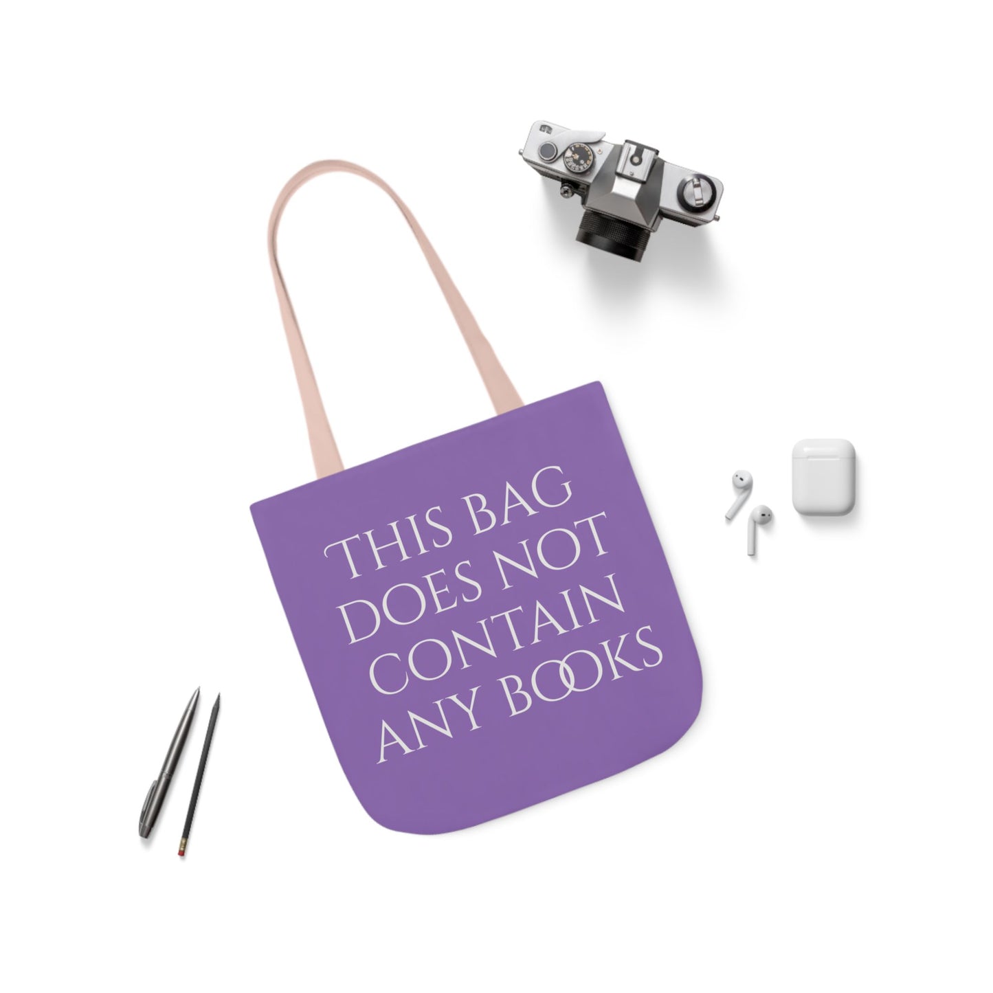 Funny Canvas Tote Bag - "This Bag Does Not Contain Any Books" - 5-Color Straps - The Dreamer's Bookshop.