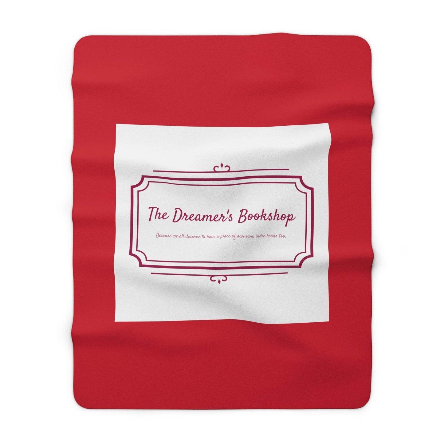 Red Cozy Sherpa Fleece Blanket - 'The Dreamer's Bookshop' Design - The Dreamer's Bookshop.