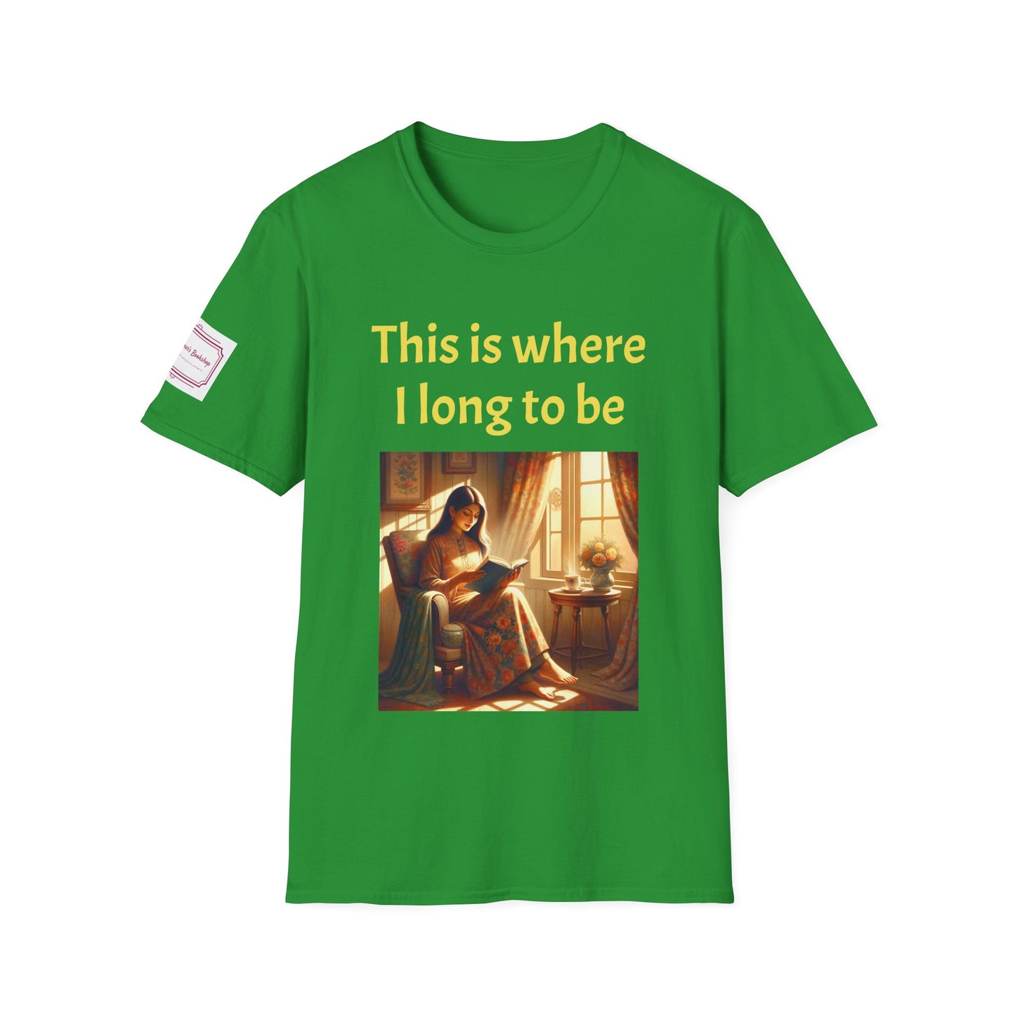 Cozy Reading Nook T-Shirt - "This is where I long to be" Unisex Softstyle Shirt - The Dreamer's Bookshop.