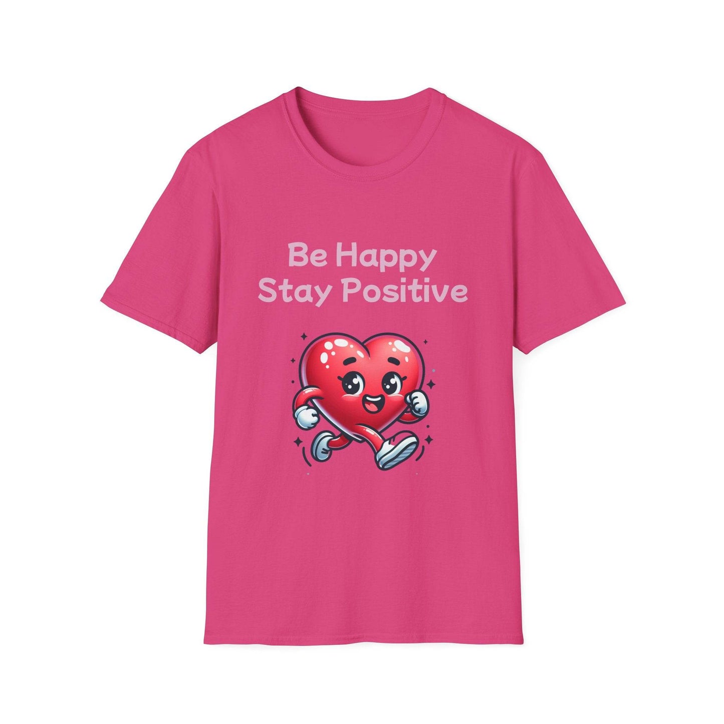 Be Happy Stay Positive Unisex Softstyle T-Shirt - Cheerful Heart Design - The Dreamer's Bookshop.