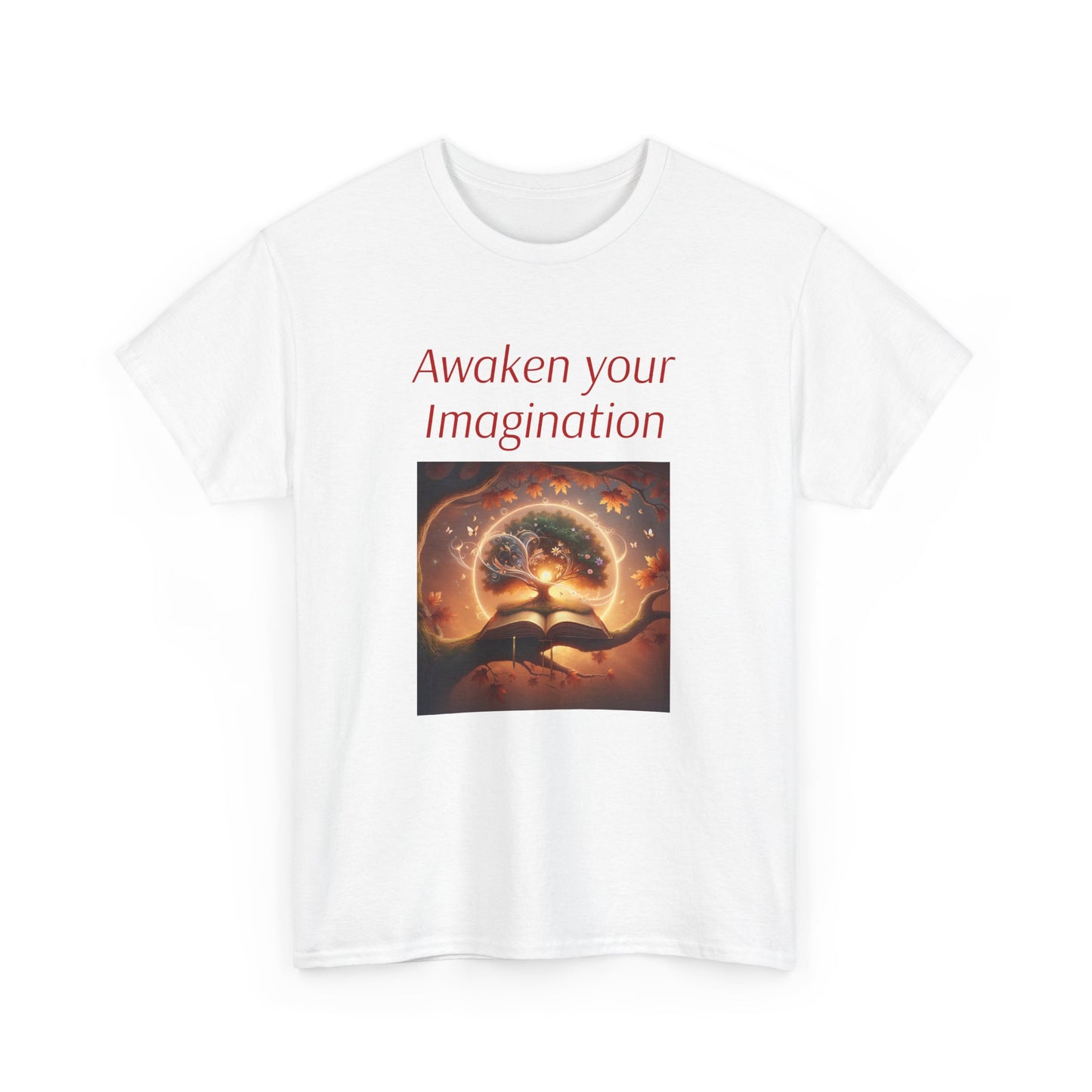 Unisex Heavy Cotton Tee - "Awaken Your Imagination" Inspirational Shirt - The Dreamer's Bookshop.