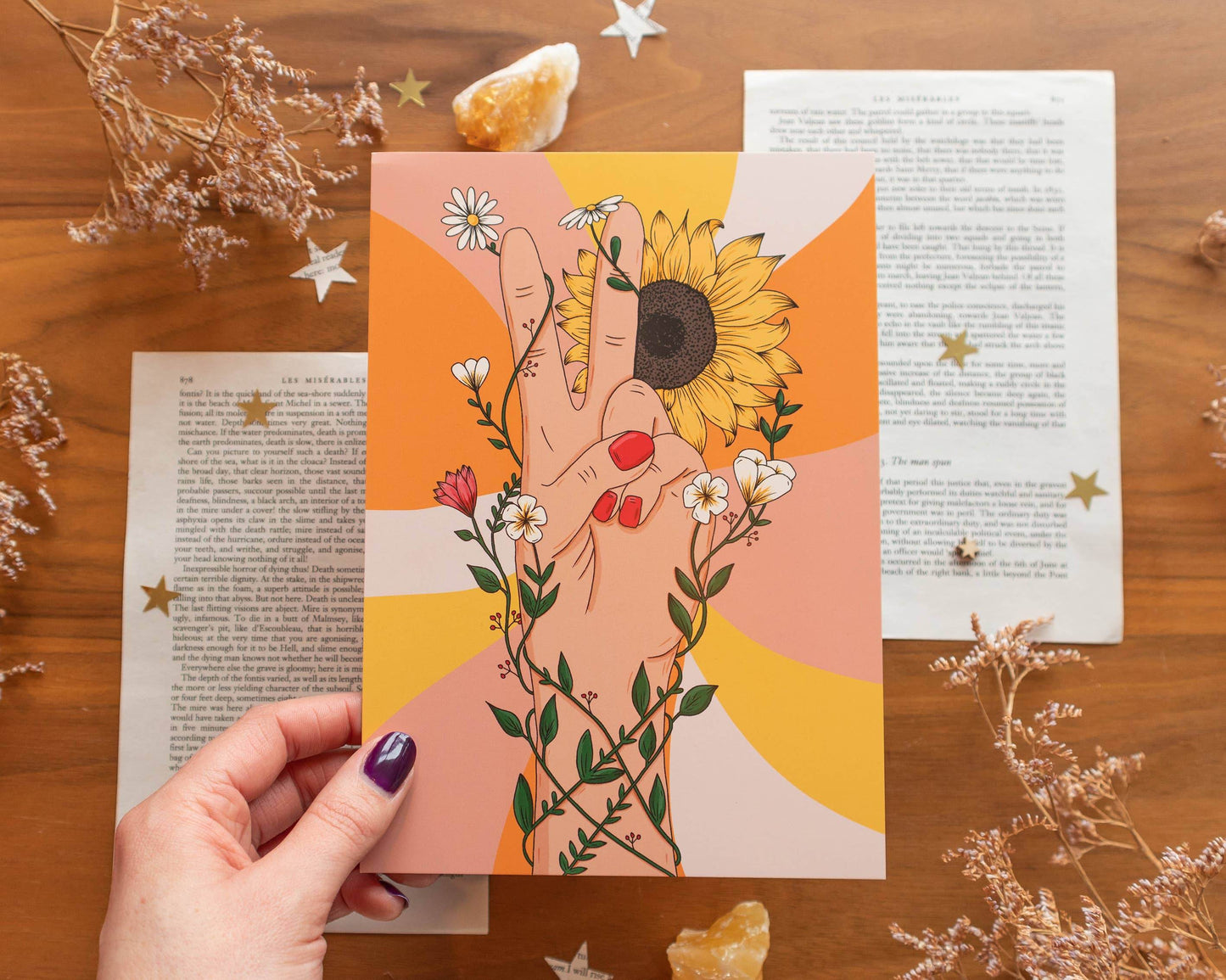 Basically Britt - Peace Sign Print A5 with Flowers - Make Peace - The Dreamer's Bookshop.