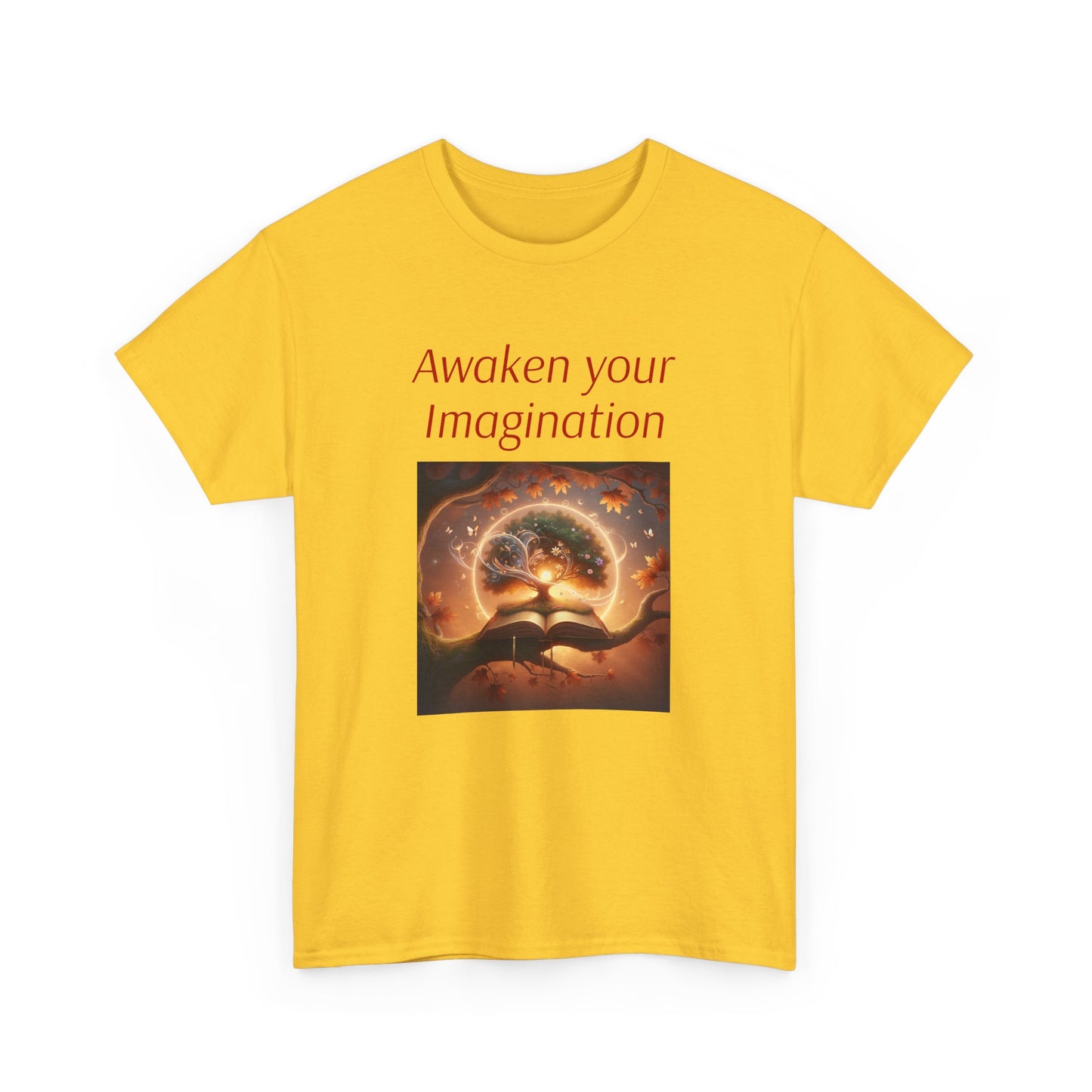 Unisex Heavy Cotton Tee - "Awaken Your Imagination" Inspirational Shirt - The Dreamer's Bookshop.