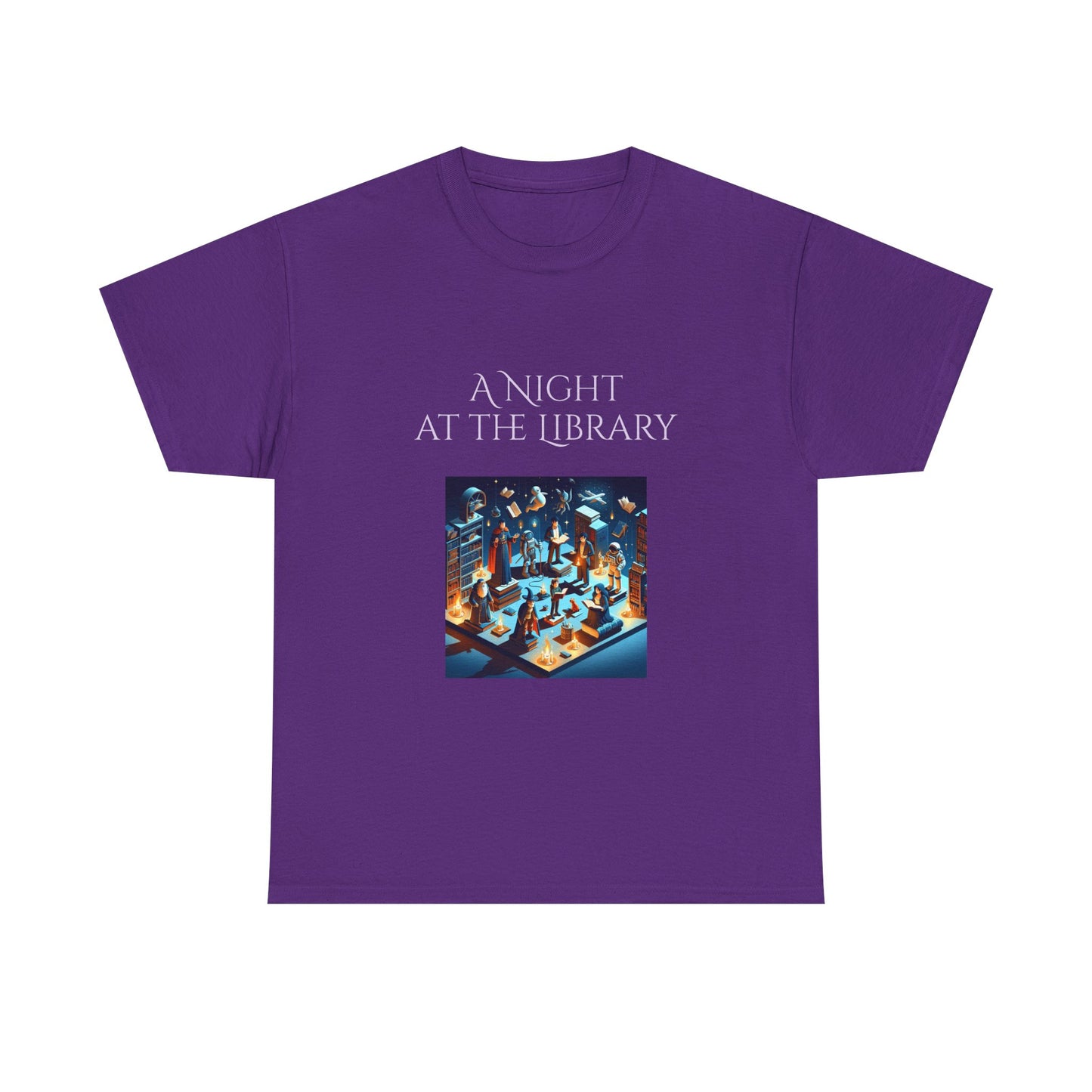 Book Lover's Unisex Heavy Cotton Tee - "Night at the Library" - The Dreamer's Bookshop.