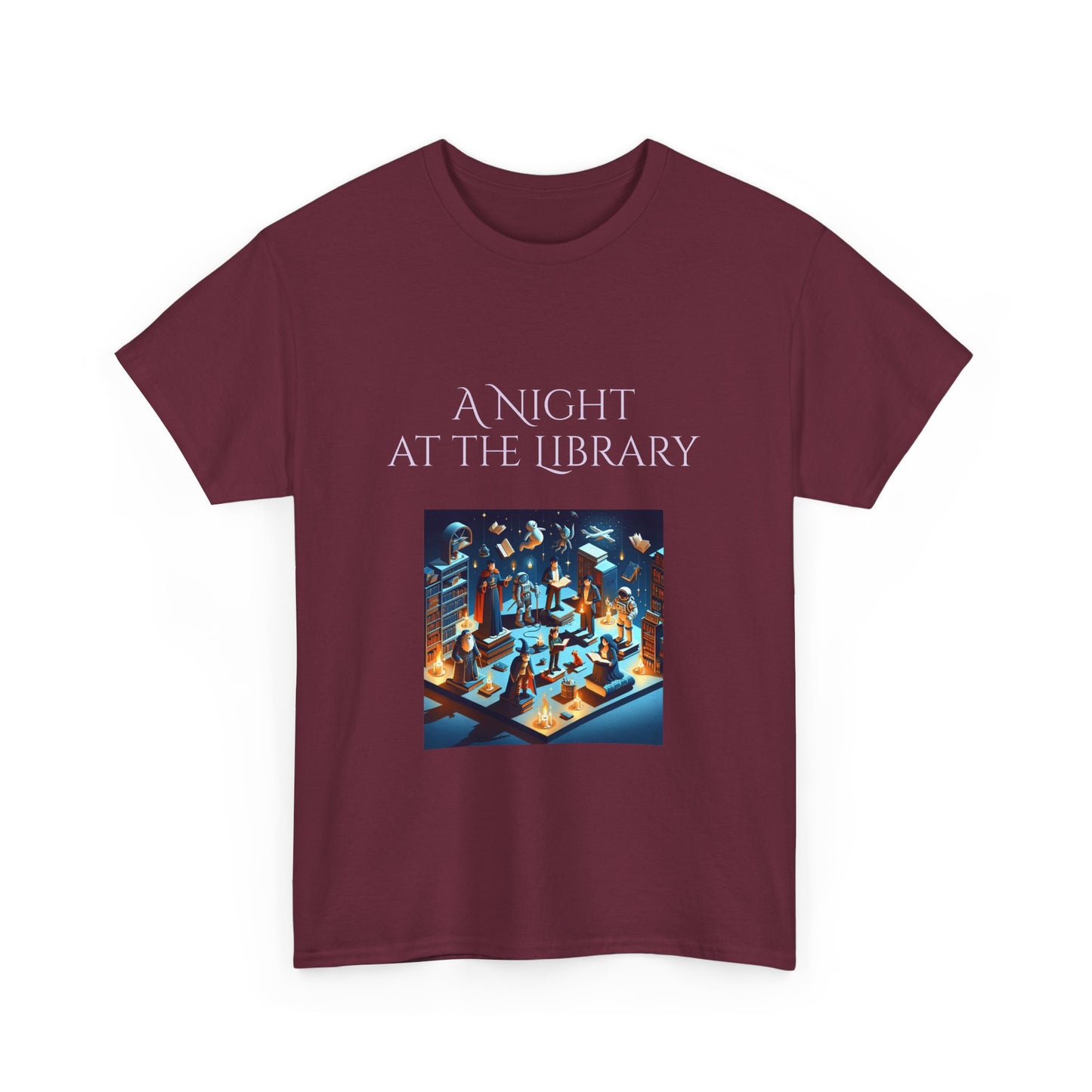 Book Lover's Unisex Heavy Cotton Tee - "Night at the Library" - The Dreamer's Bookshop.