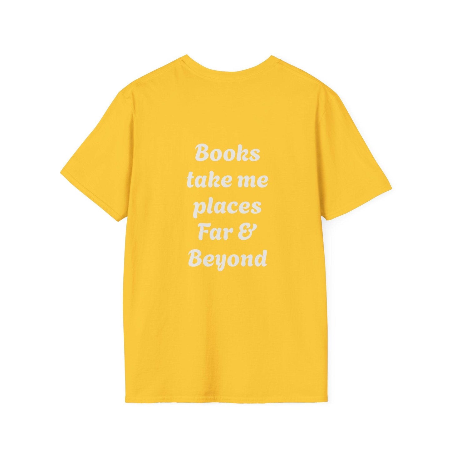 Unisex Softstyle T-Shirt - 'I'm a Traveller of Worlds' & 'Books Take Me Places Far & Beyond' - The Dreamer's Bookshop.